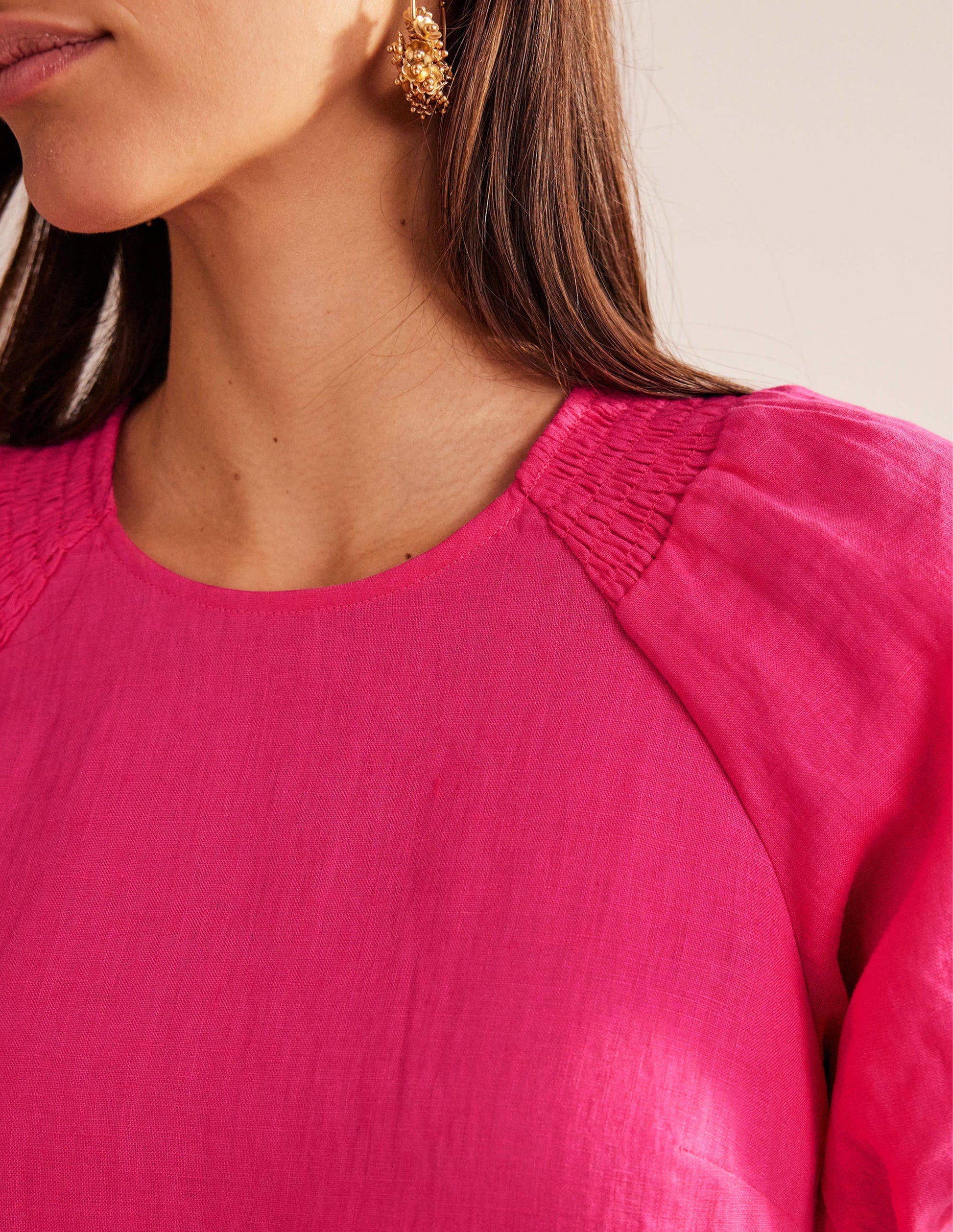 Sleeve Detail Linen Mini Dress-Festival Pink-2