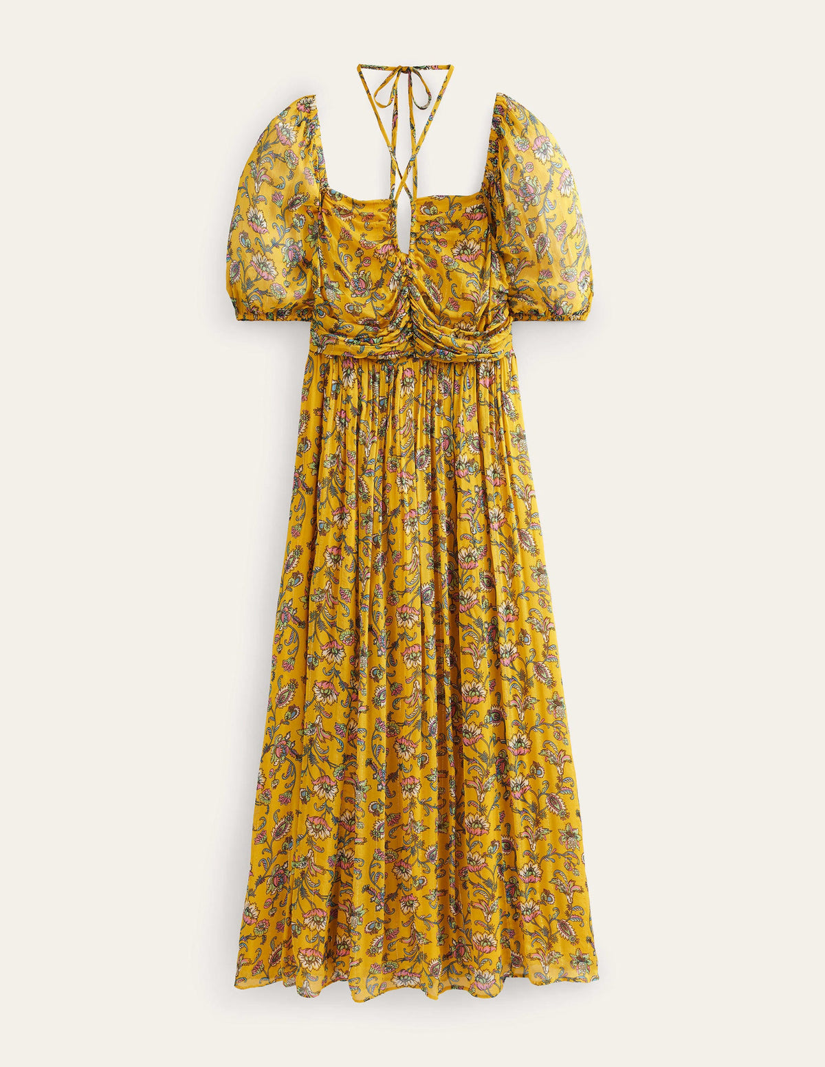 Halterneck Detail Maxi Dress-Mustard Seed, Meadow Fall - Image 6