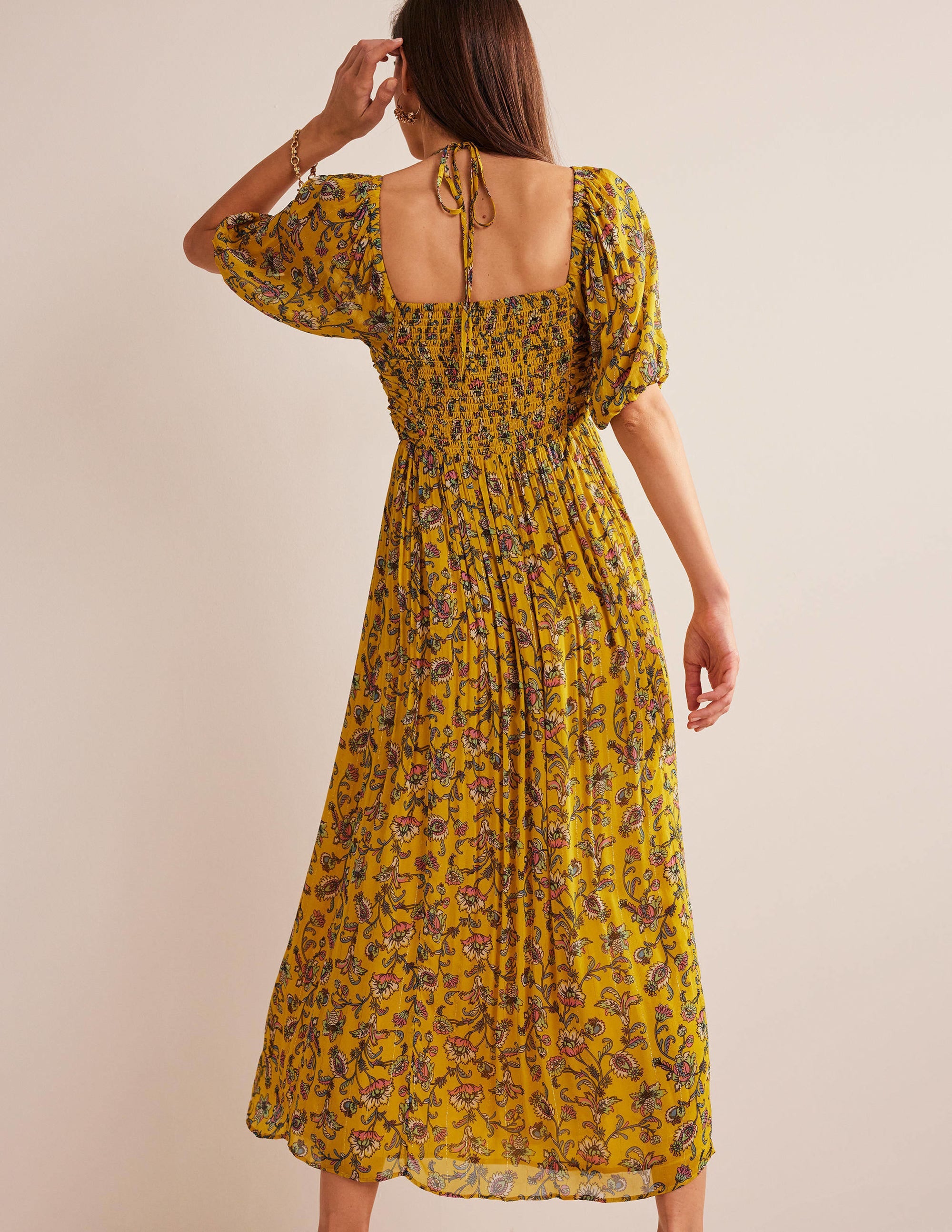 Halterneck Detail Maxi Dress-Mustard Seed, Meadow Fall - Image 3