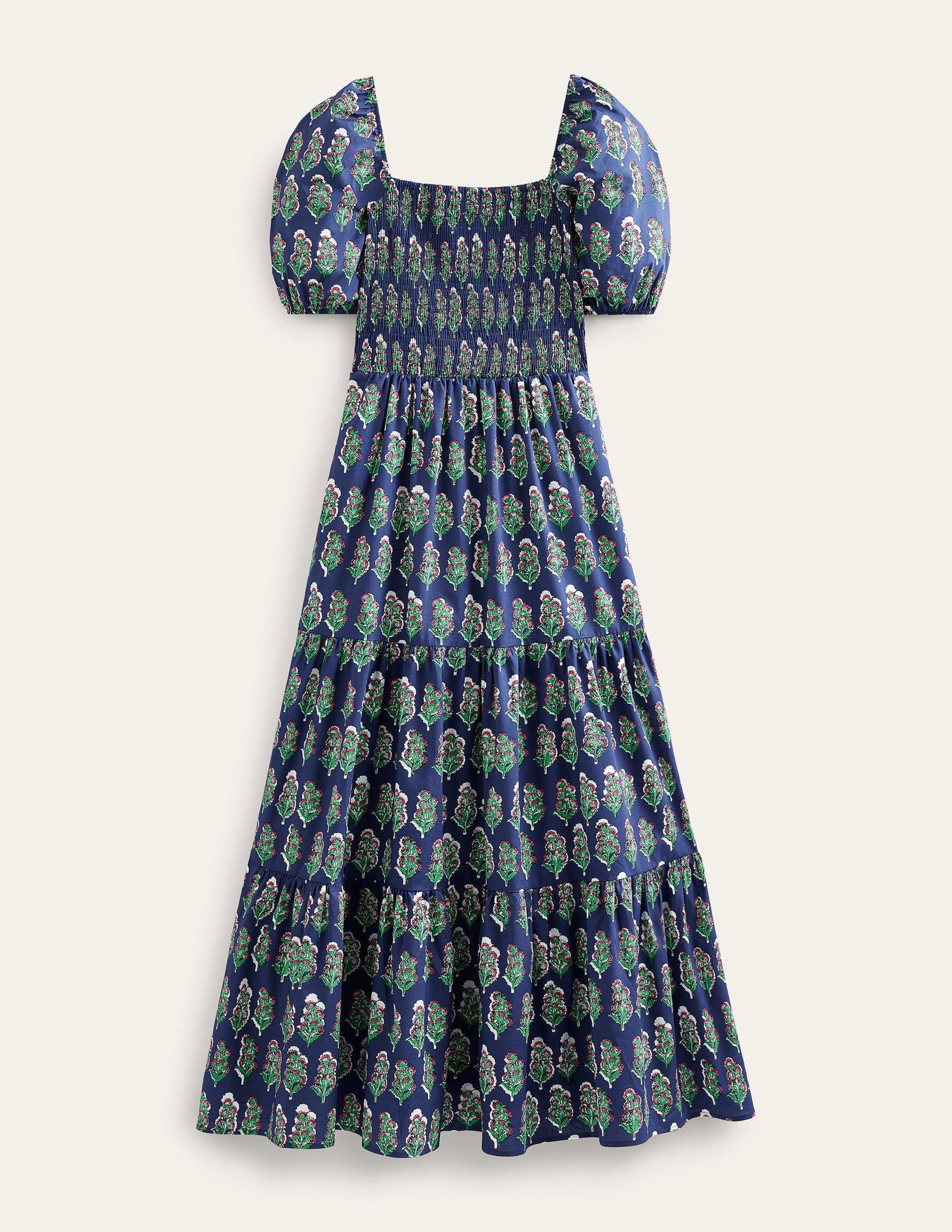 Smocked Bodice Maxi Dress-French Navy, Artisan Bloom - Image 5