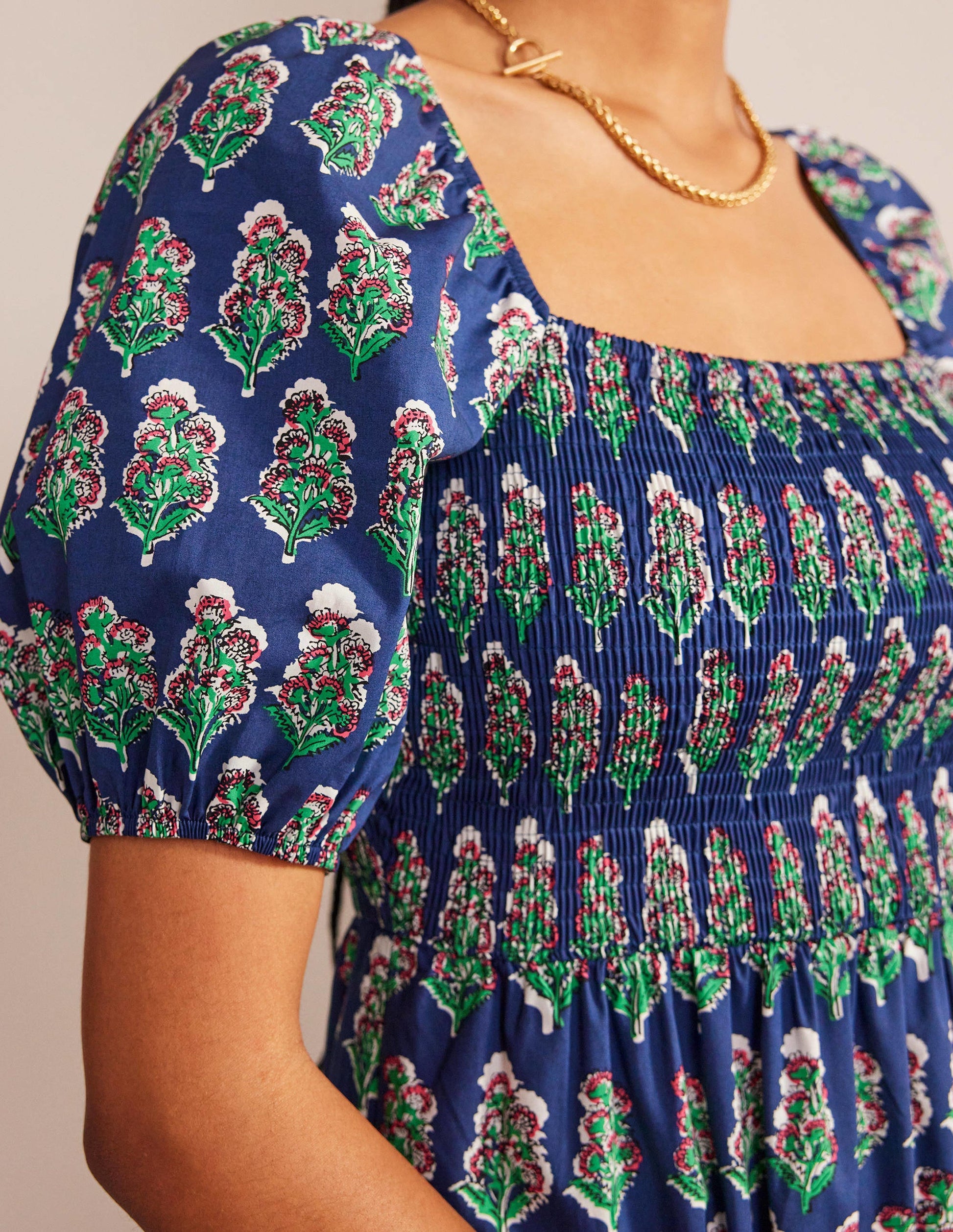 Smocked Bodice Maxi Dress-French Navy, Artisan Bloom-3