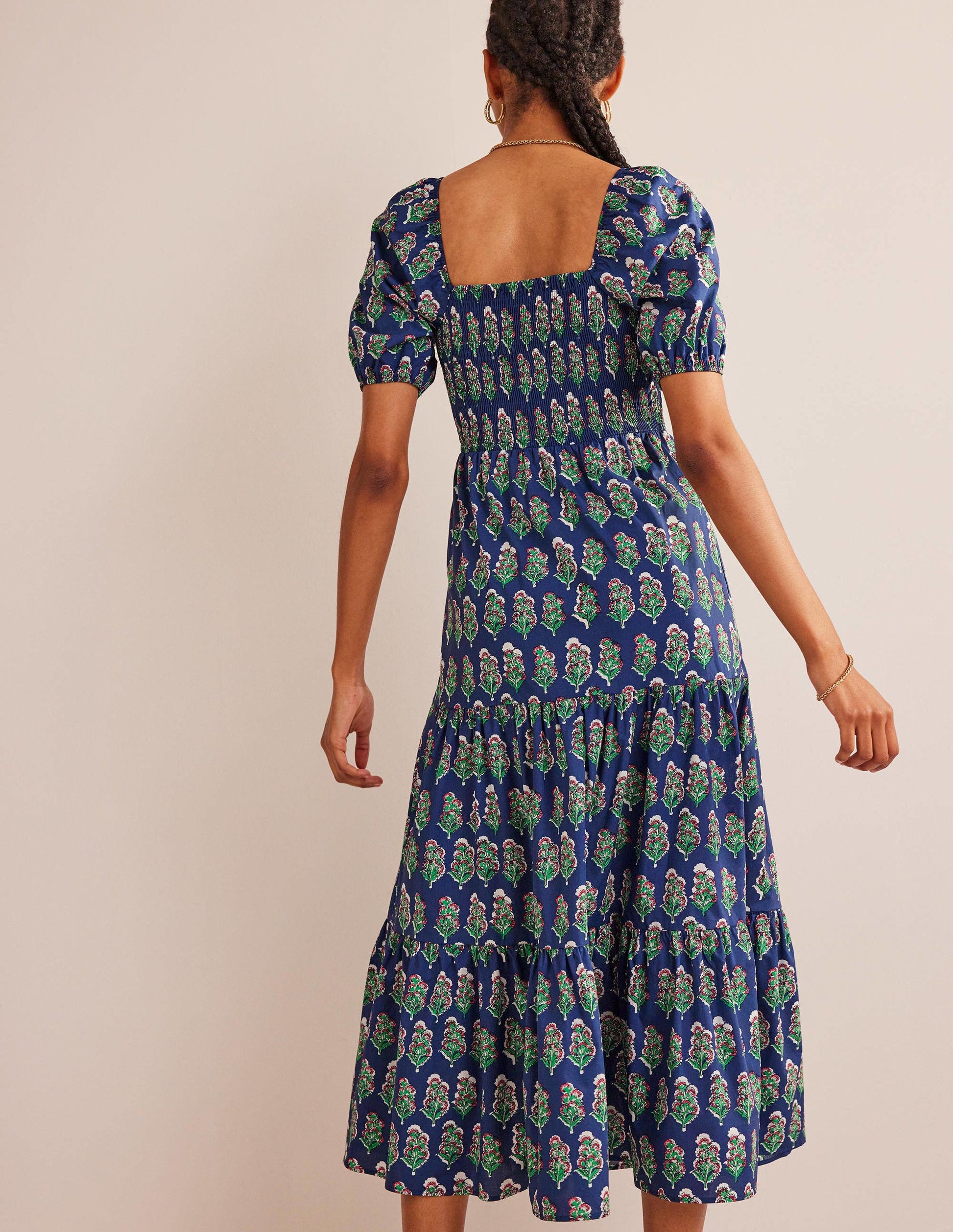 Smocked Bodice Maxi Dress-French Navy, Artisan Bloom-4