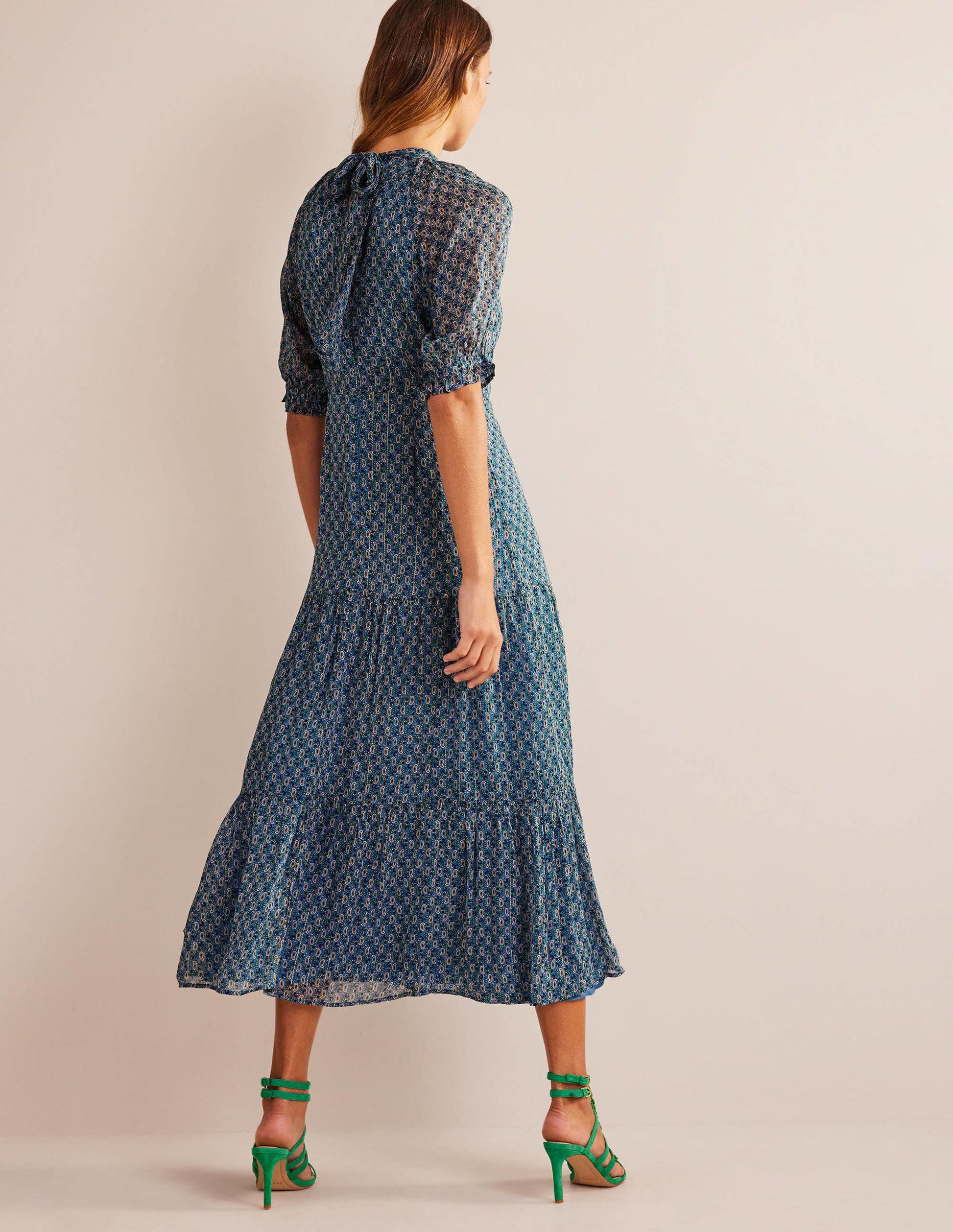 Tie-Neck Tiered Maxi Dress-Blue, Paisley Stem-3