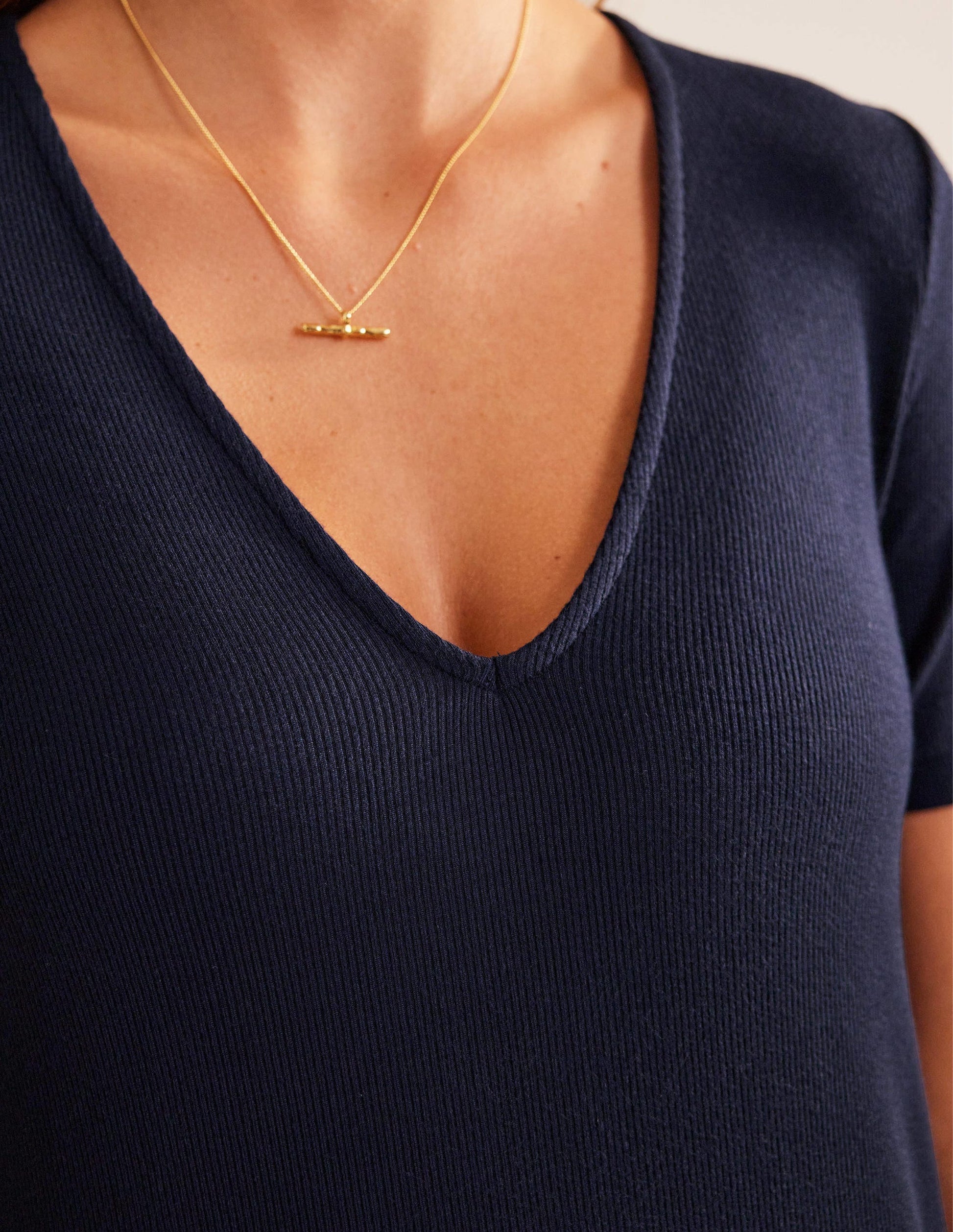 Rib Jersey Midi T-shirt Dress-Navy-2