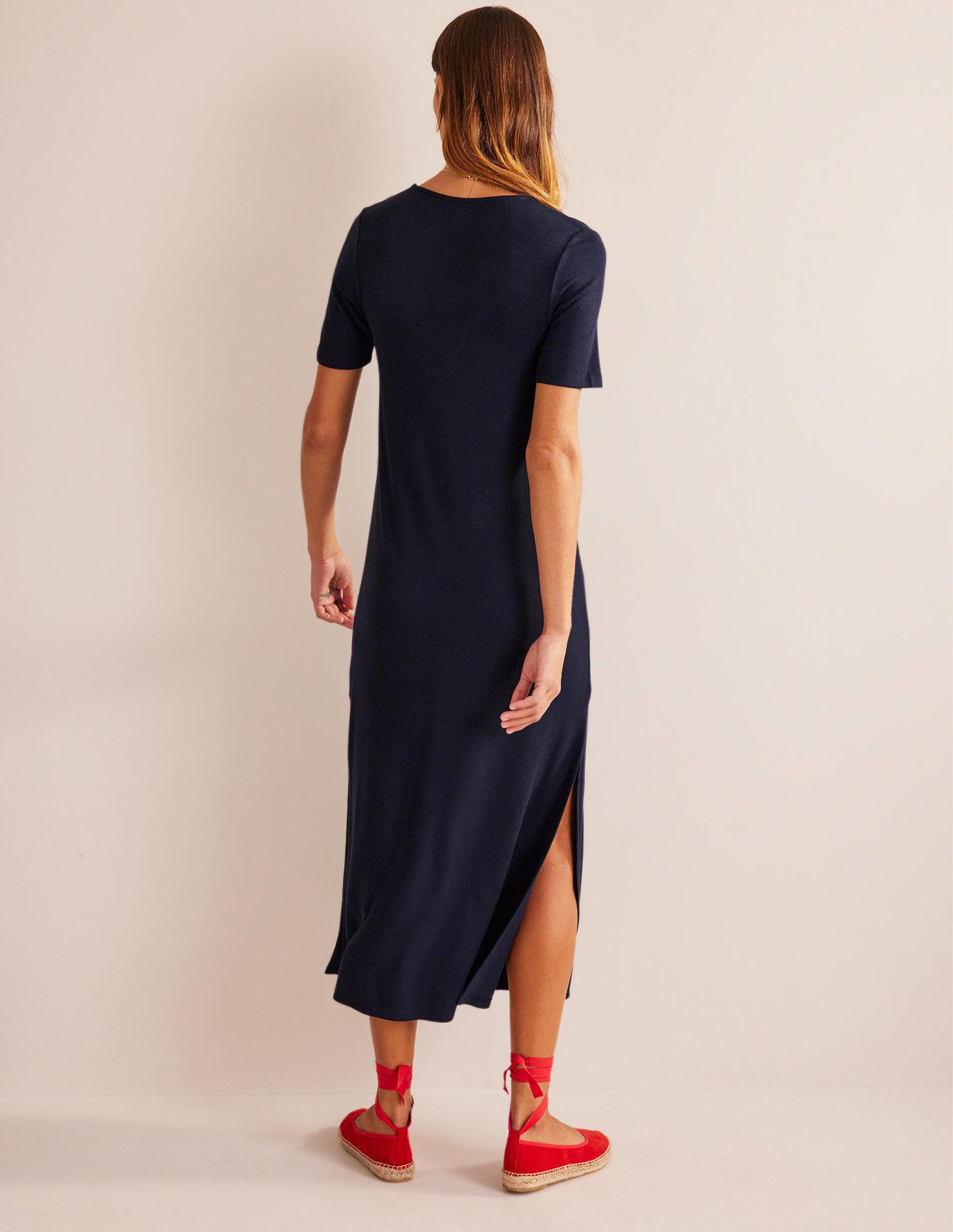 Rib Jersey Midi T-shirt Dress-Navy - Image 3