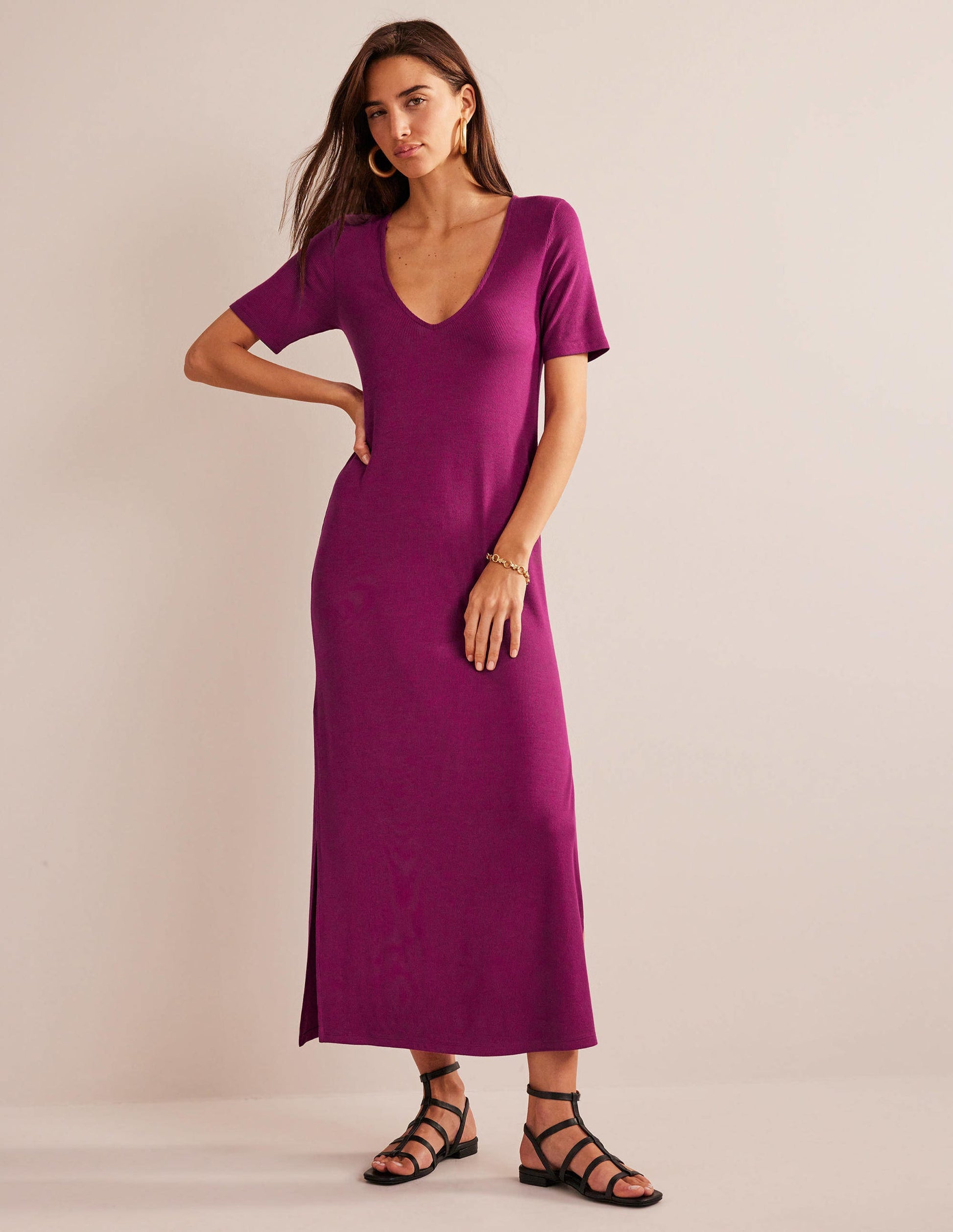 Rib Jersey Midi T-shirt Dress-Raspberry Radiance-1