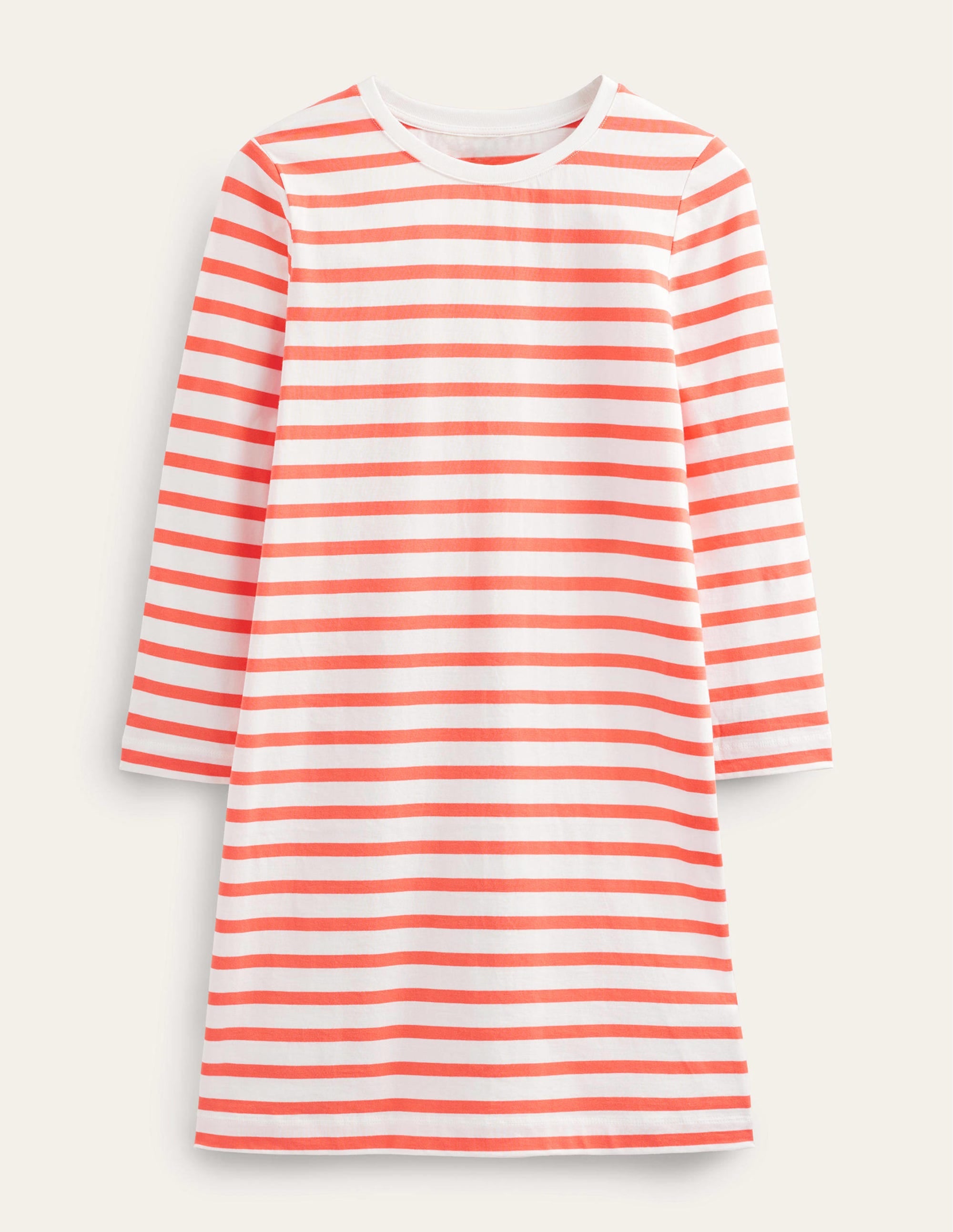 Jersey Mini T-Shirt Dress-Ivory and Persimmon Stripe - Image 5