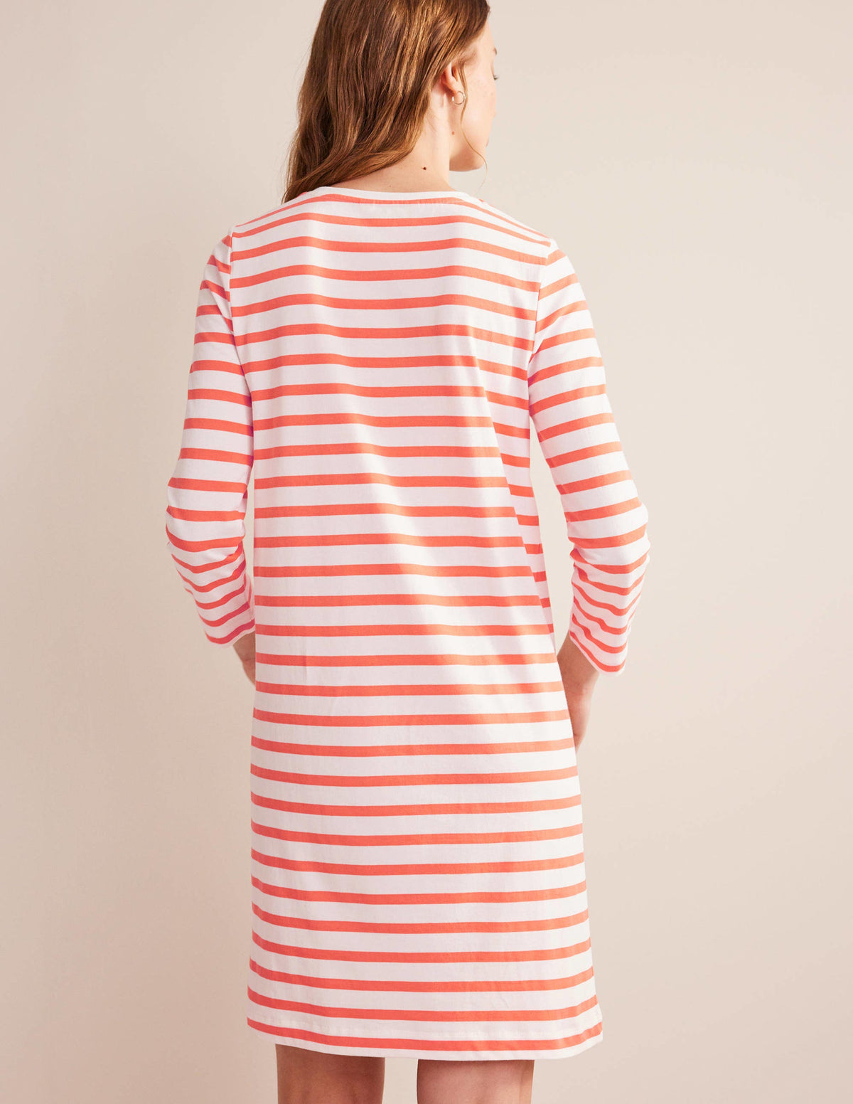 Jersey Mini T-Shirt Dress-Ivory and Persimmon Stripe-3