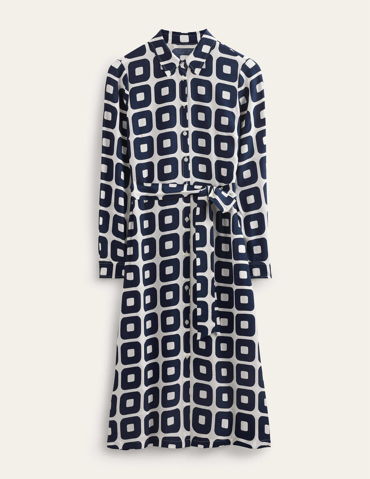 Printed Midi Shirt Dress-French Navy, Cube Small-5
