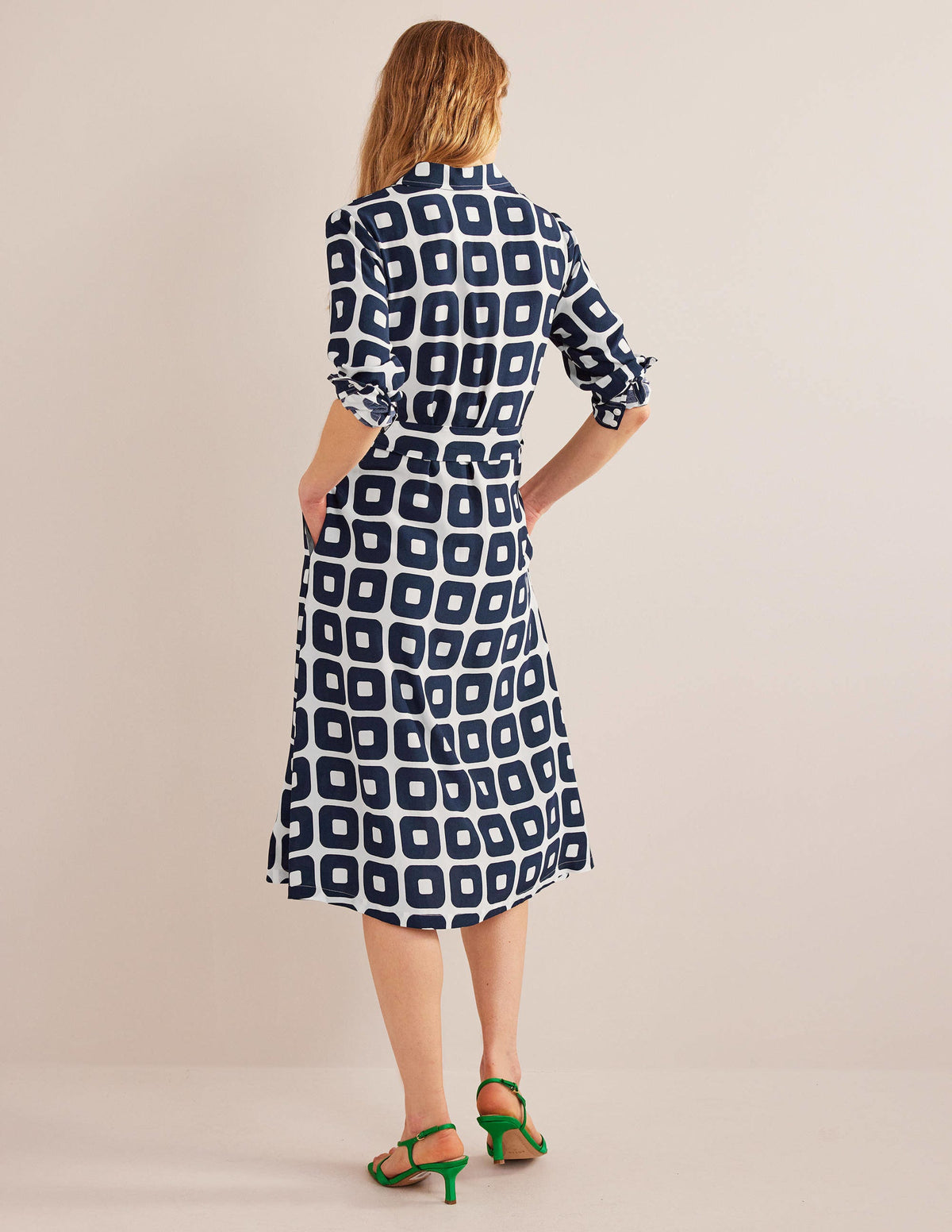 Printed Midi Shirt Dress-French Navy, Cube Small - Image 3