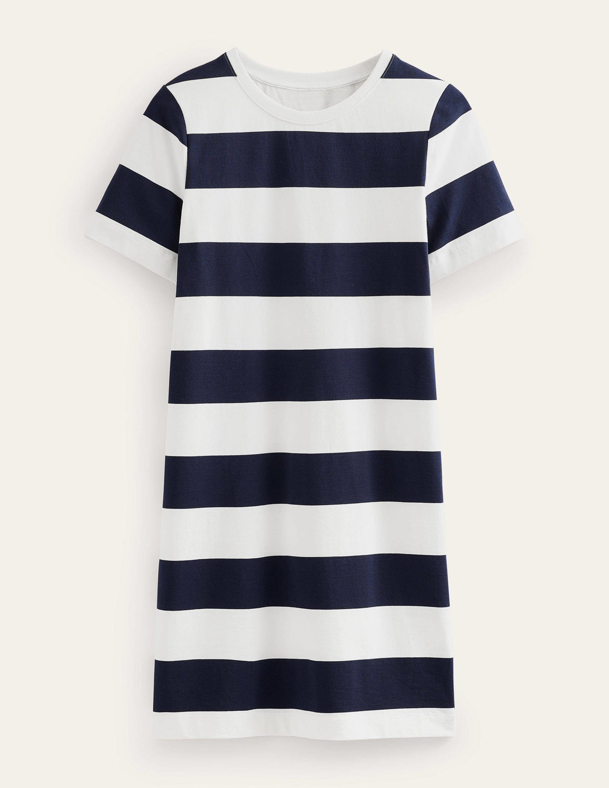 Crew Neck Mini T-shirt Dress-Ivory and Navy Stripe-6