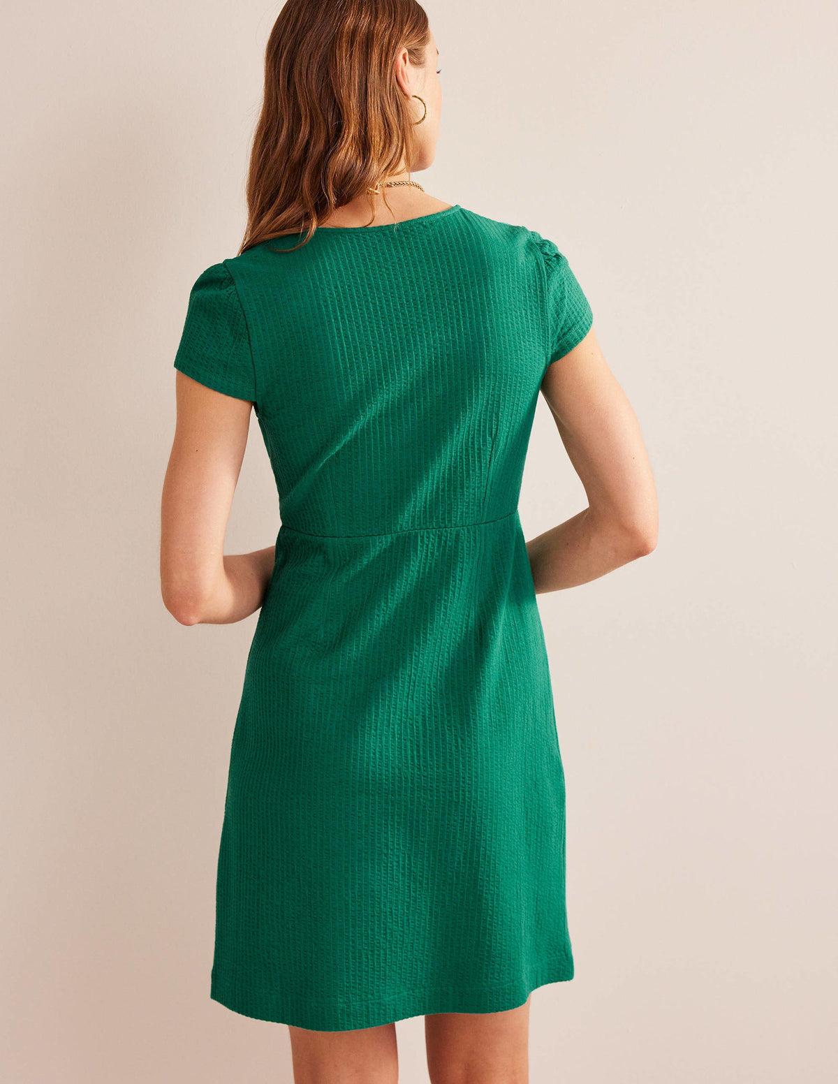 Seersucker Jersey Tea Dress-Bright Emerald - Image 3