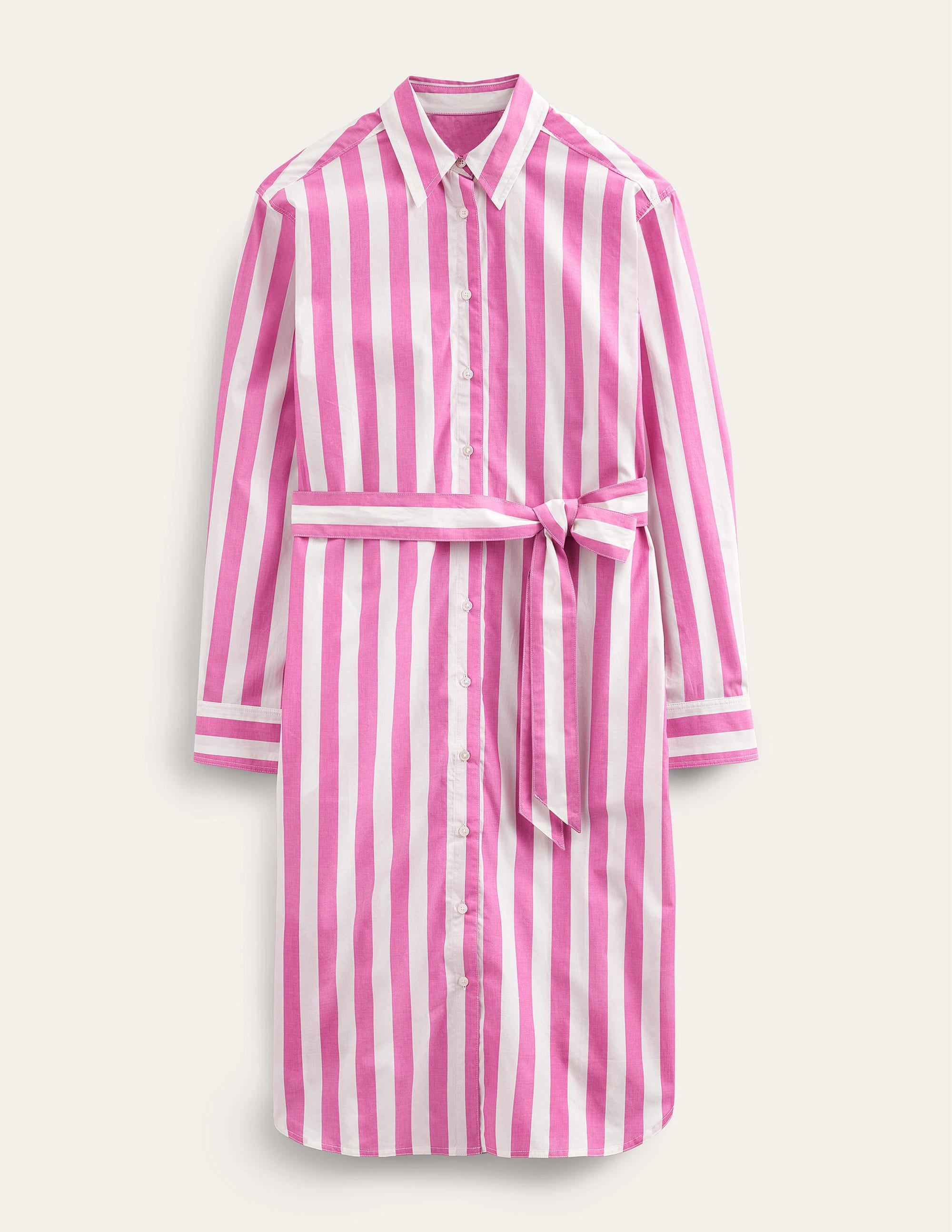 Relaxed Cotton Shirt Dress-Phlox Pink and Ivory - Image 5