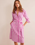 Relaxed Cotton Shirt Dress-Phlox Pink and Ivory