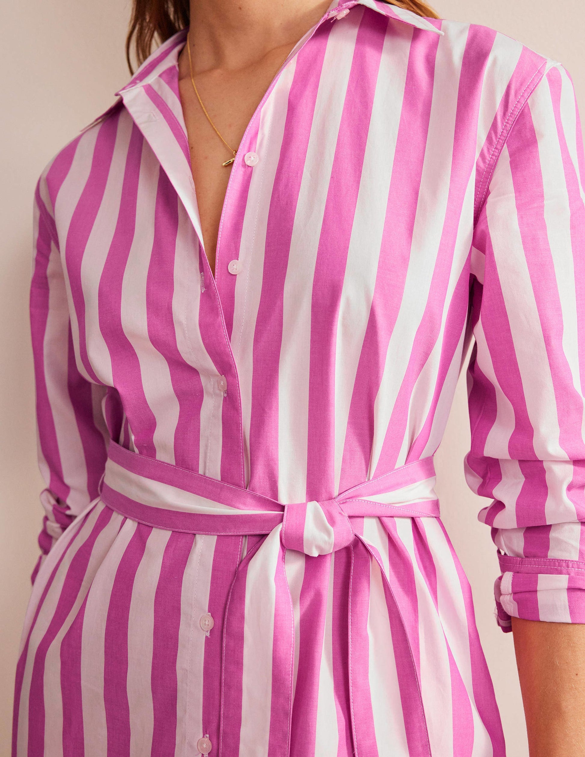 Relaxed Cotton Shirt Dress-Phlox Pink and Ivory-2