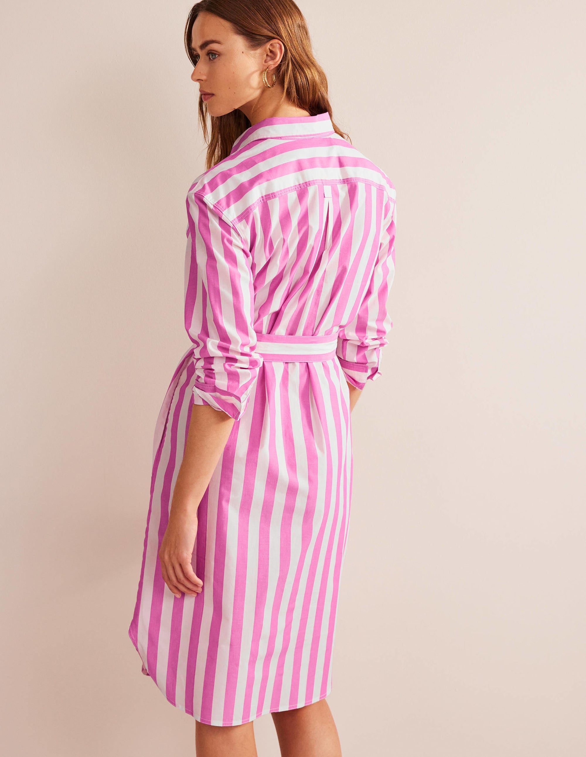 Relaxed Cotton Shirt Dress-Phlox Pink and Ivory - Image 3