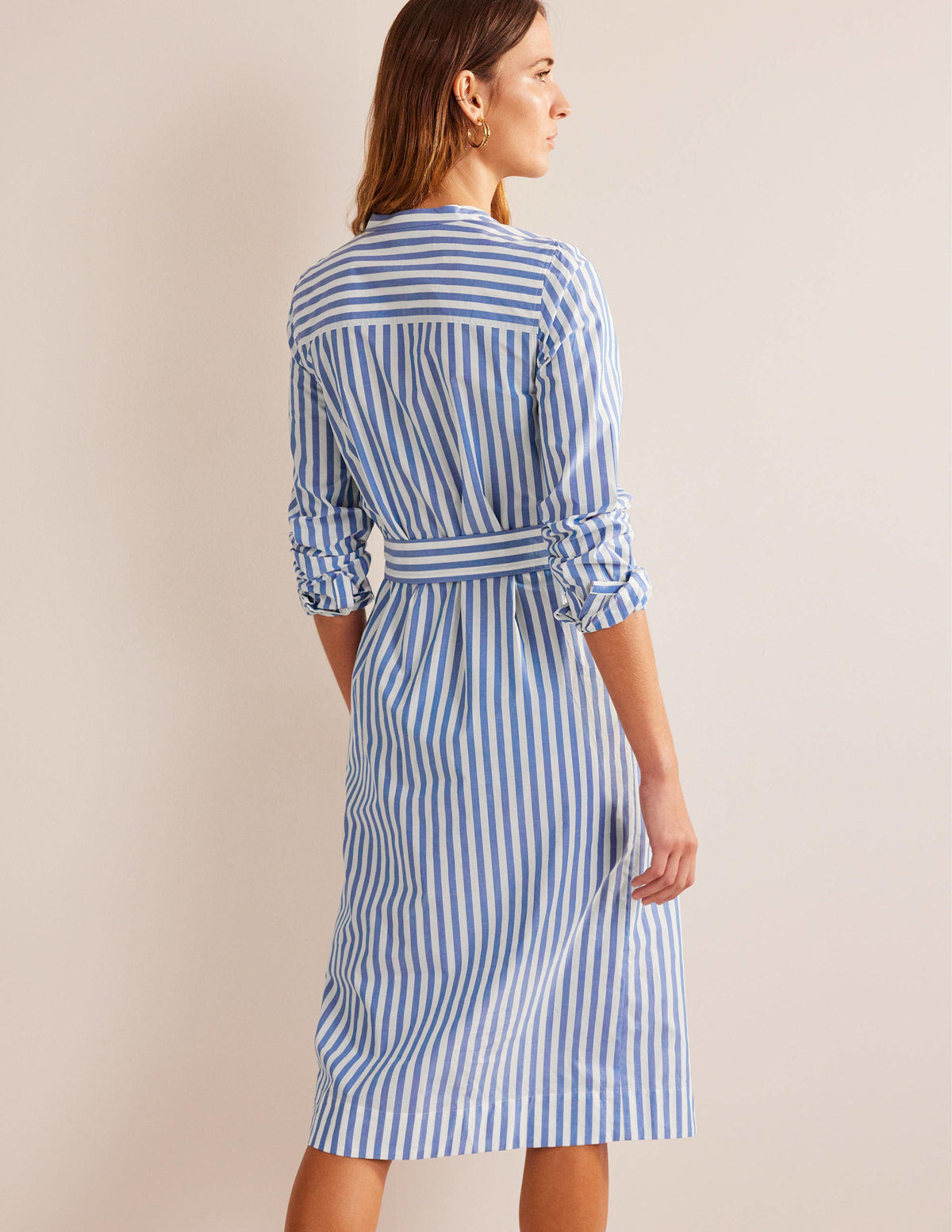 Cotton Belted Shirt Dress-Sapphire and Ivory Stripe - Image 3
