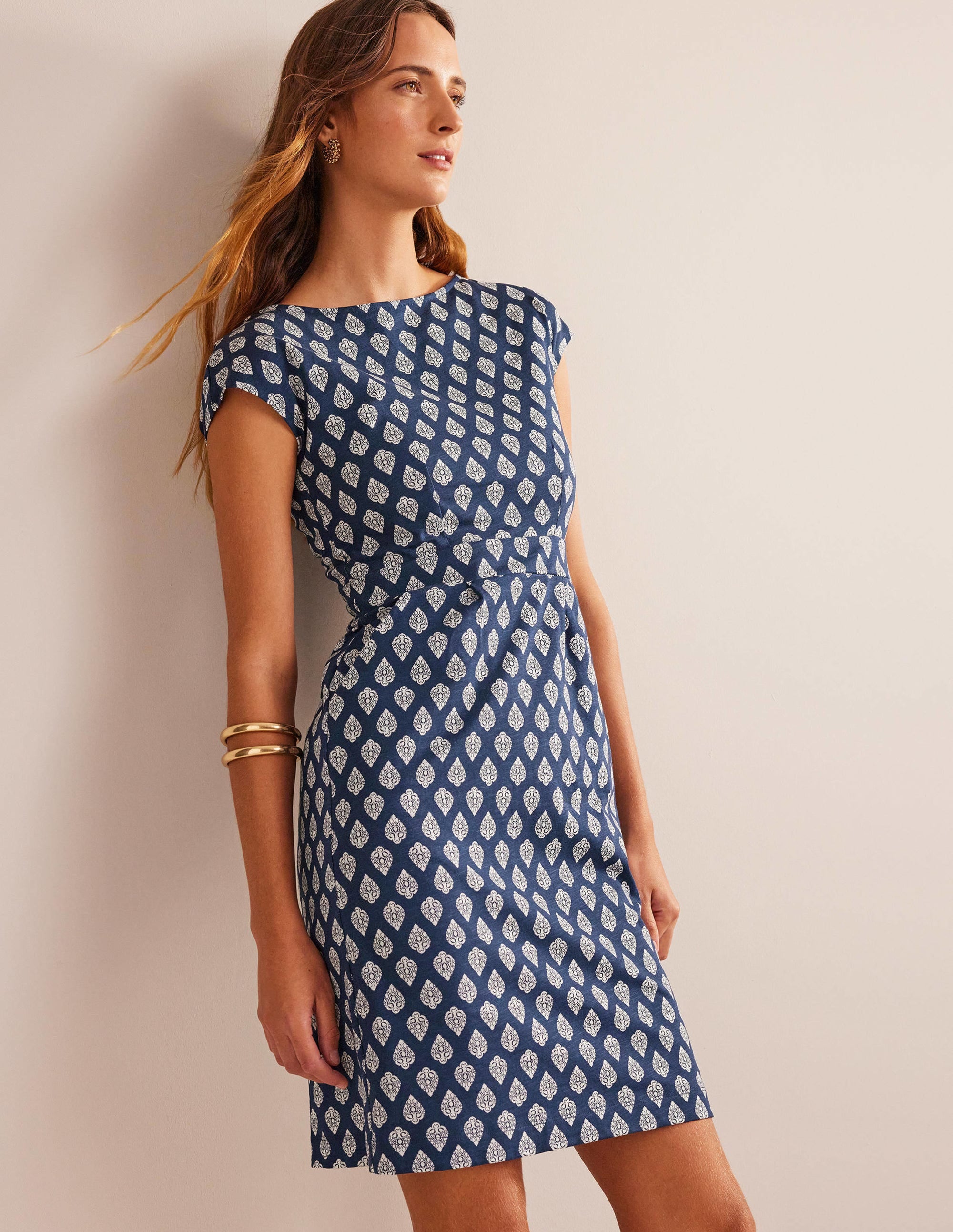 Florrie Jersey Dress-French Navy, Jasmine Bud - Image 4