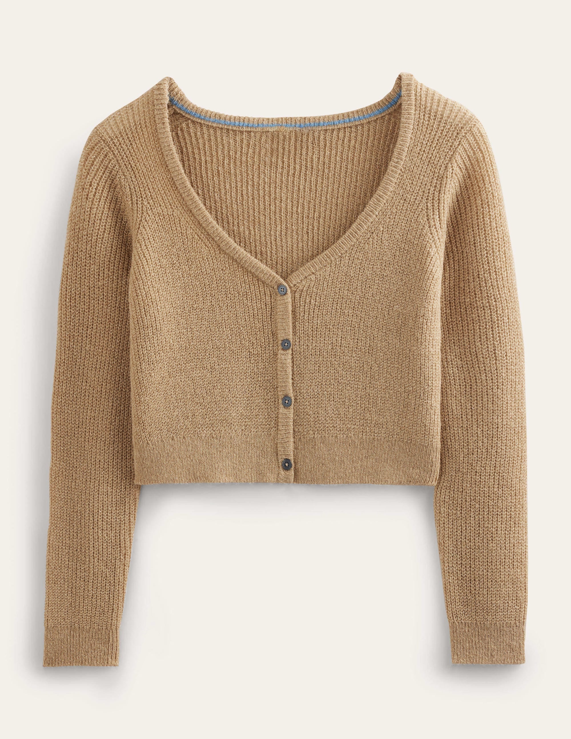 Cropped Fluffy Cardigan-Sparkle Camel Melange - Image 4