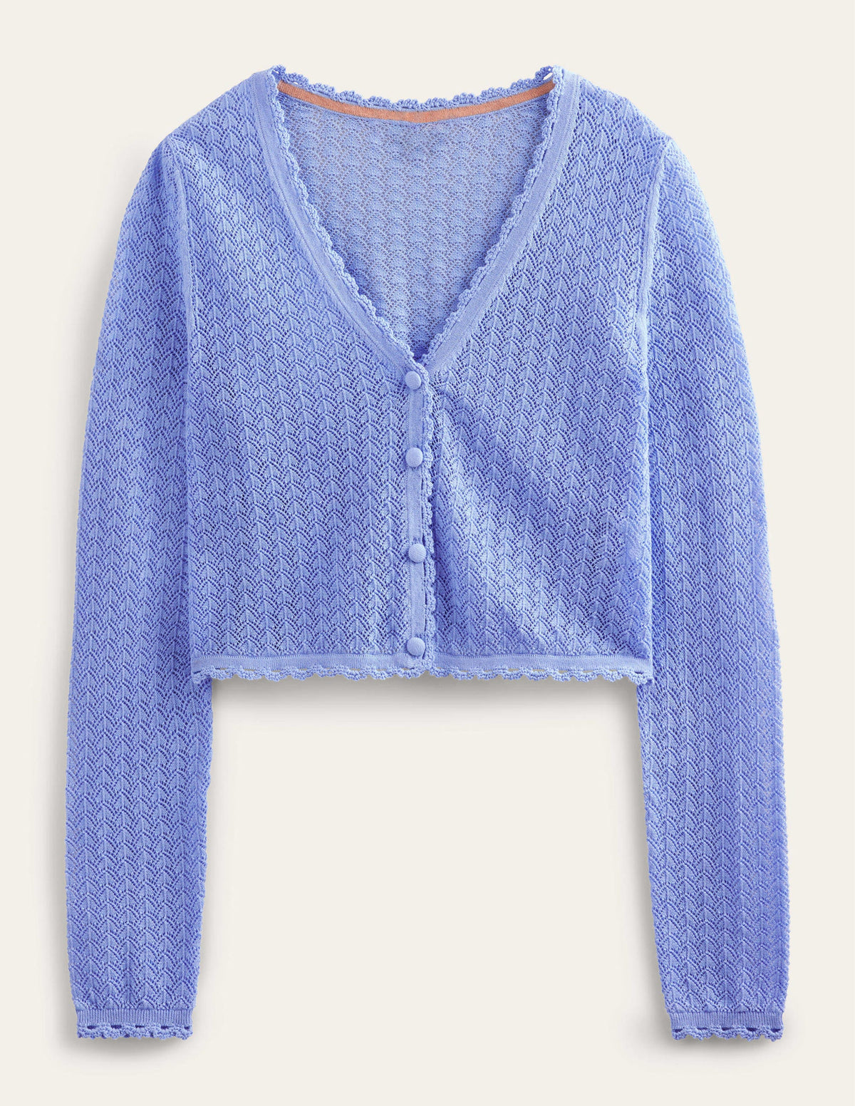 Pointelle Cropped Cardigan-Hazy Blue - Image 5