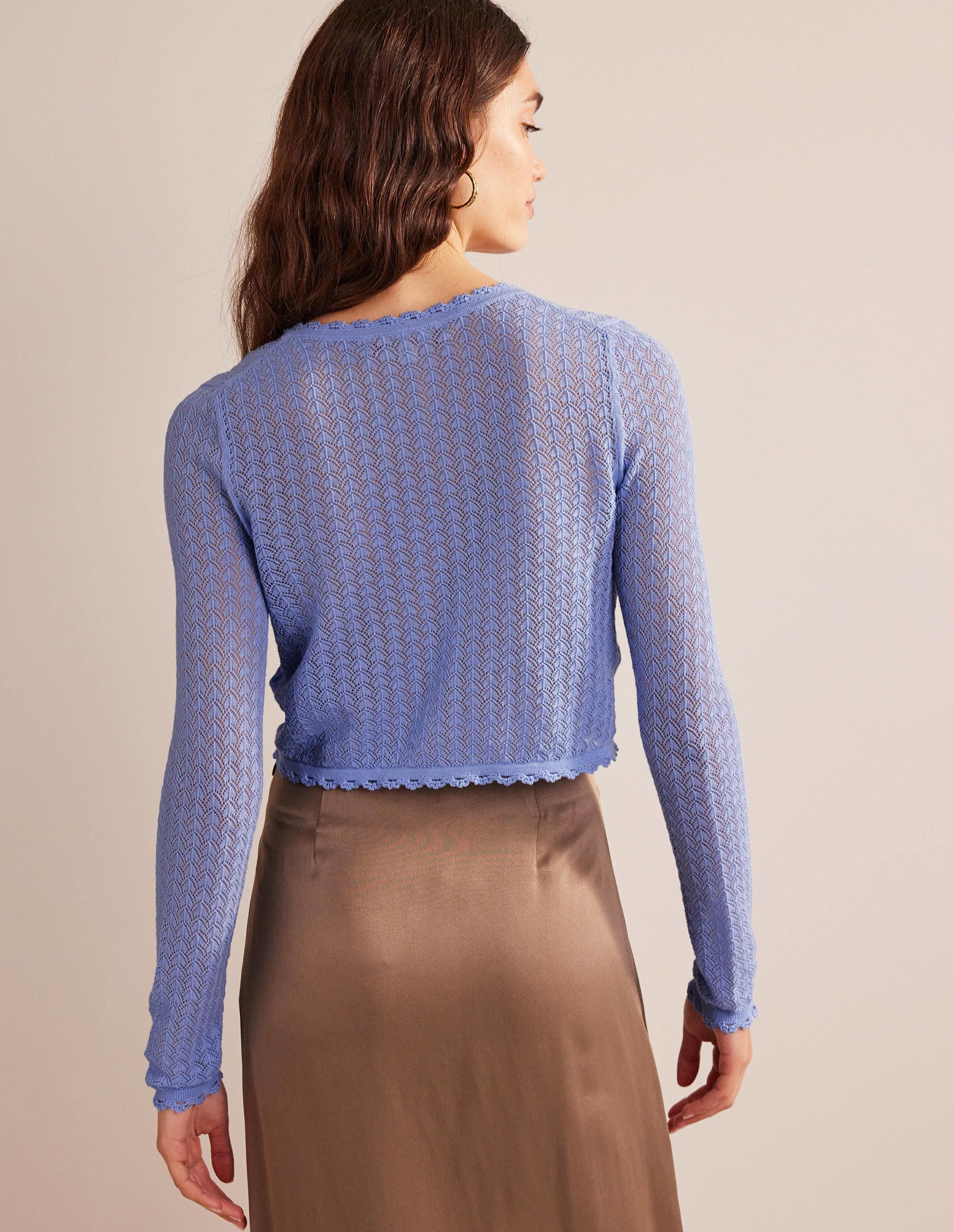 Pointelle Cropped Cardigan-Hazy Blue - Image 3