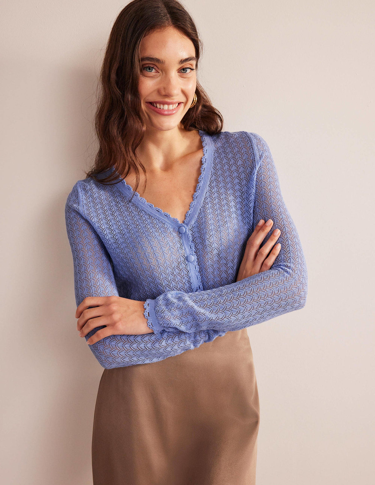 Pointelle Cropped Cardigan-Hazy Blue-4
