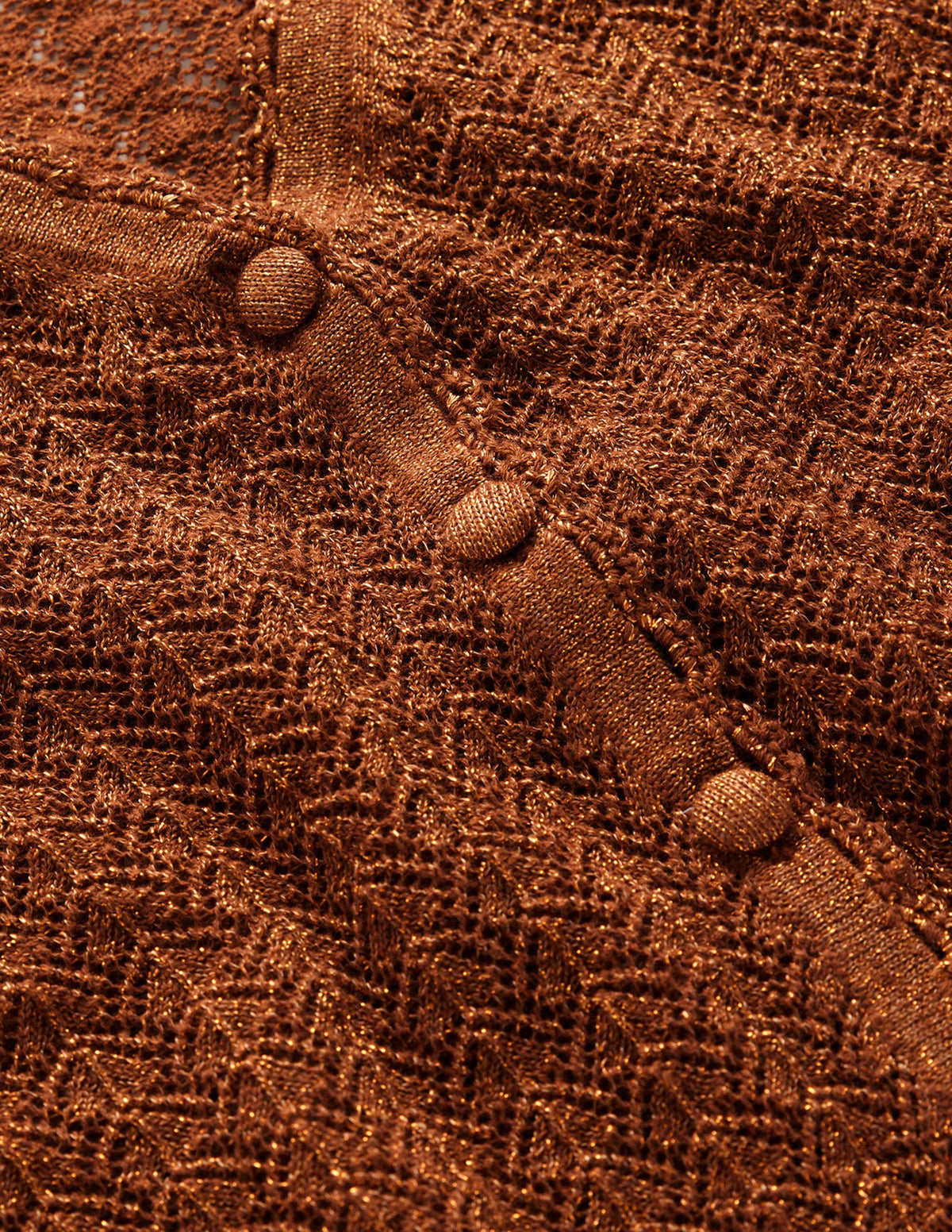Pointelle Cropped Cardigan-Cognac Bronze Gold Sparkle-7