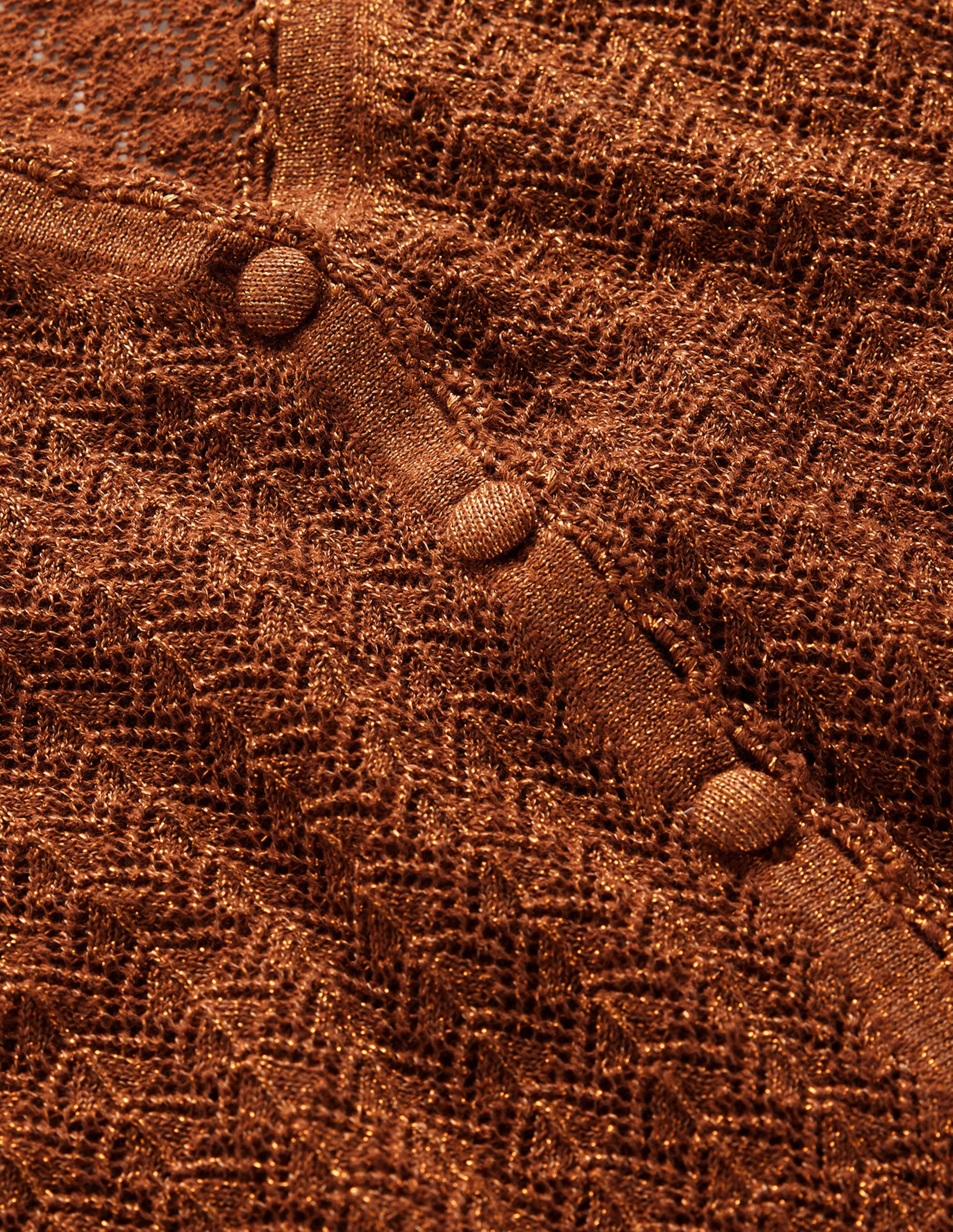 Pointelle Cropped Cardigan-Cognac Bronze Gold Sparkle - Image 7