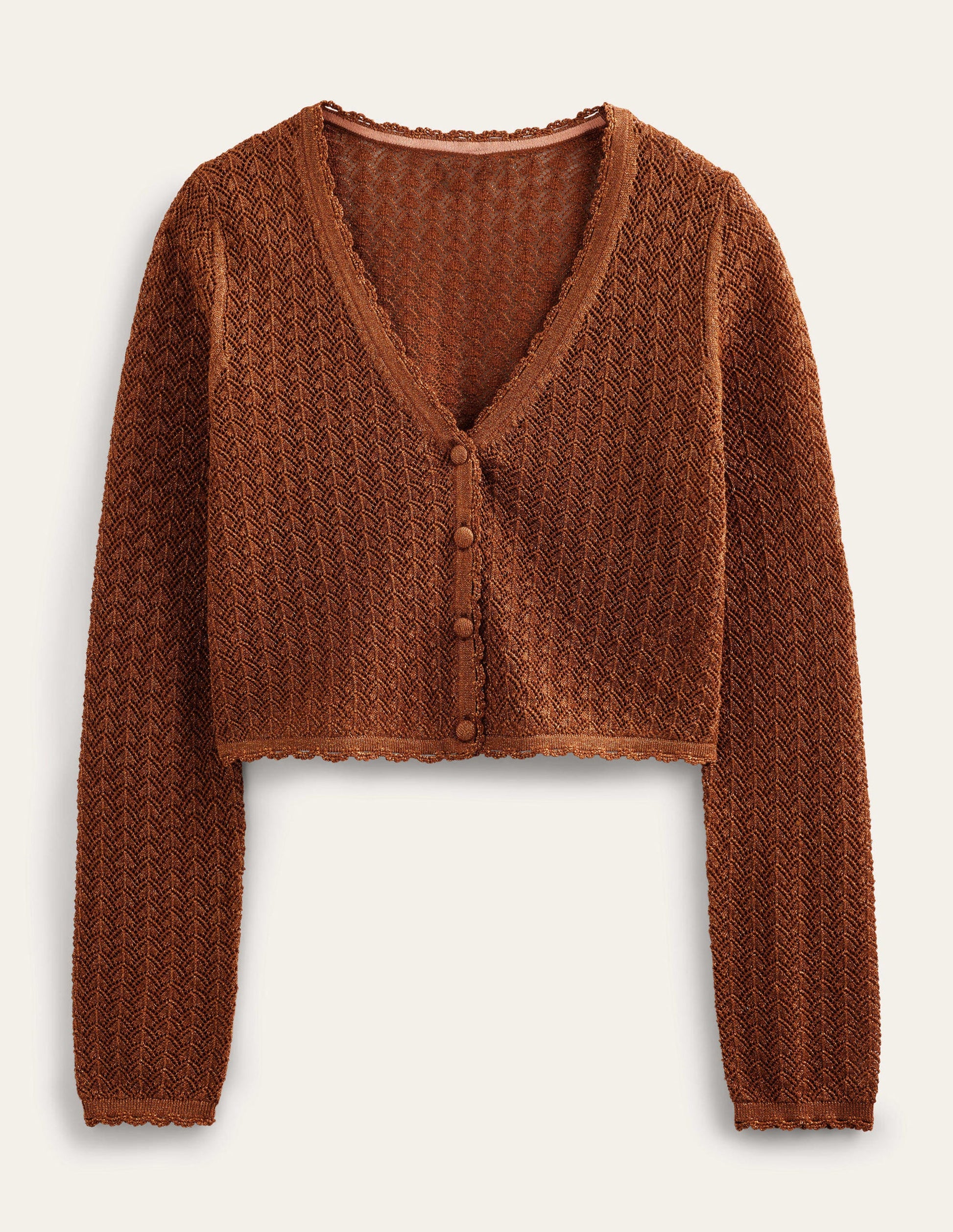 Pointelle Cropped Cardigan-Cognac Bronze Gold Sparkle-6
