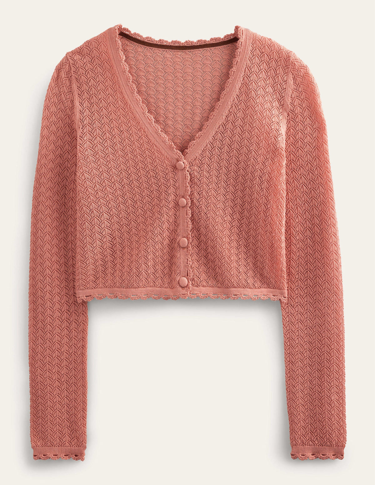 Pointelle Cropped Cardigan-Rose Pink-5