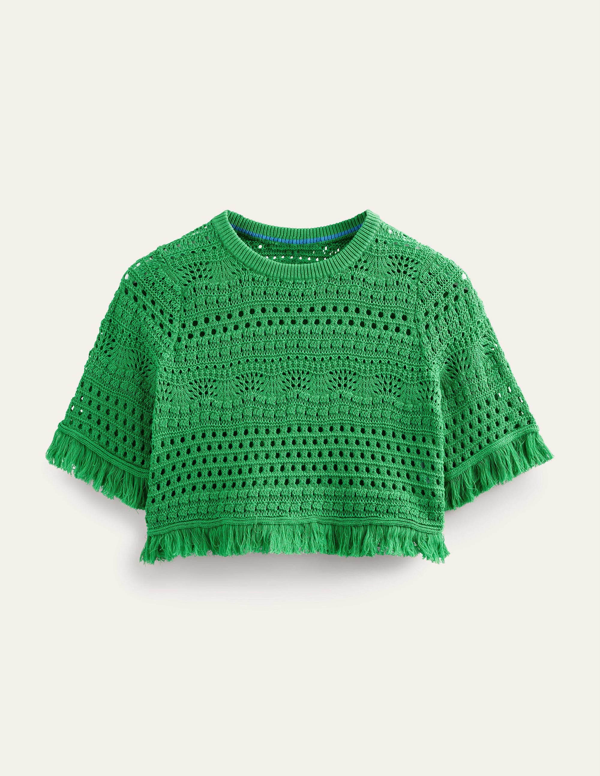 Cropped Fringe Crochet T-Shirt-Bright Green - Image 5