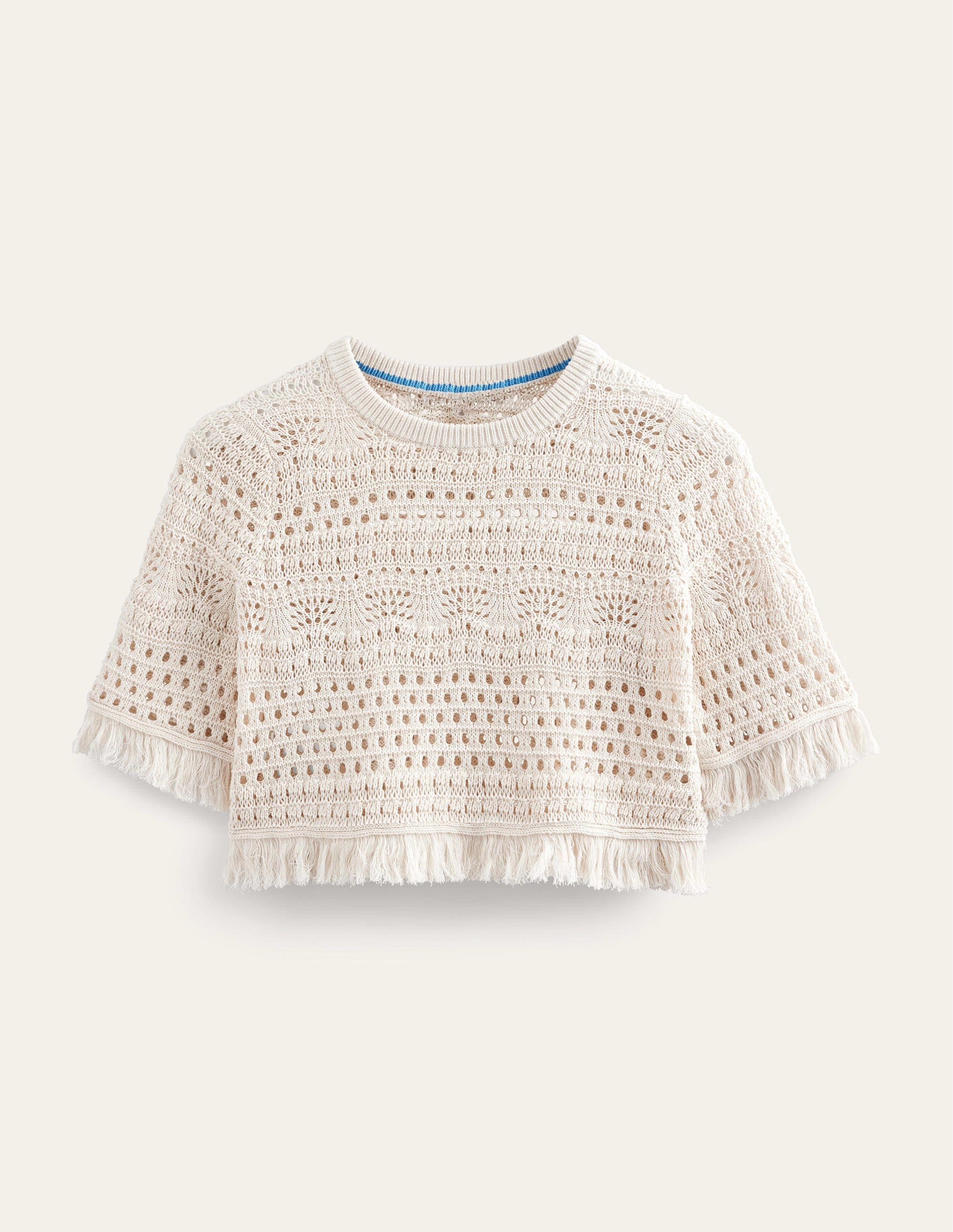 Cropped Fringe Crochet T-Shirt-Warm Ivory - Image 5