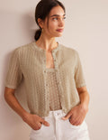 Cropped Short Sleeve Cardigan-Gold Sparkle