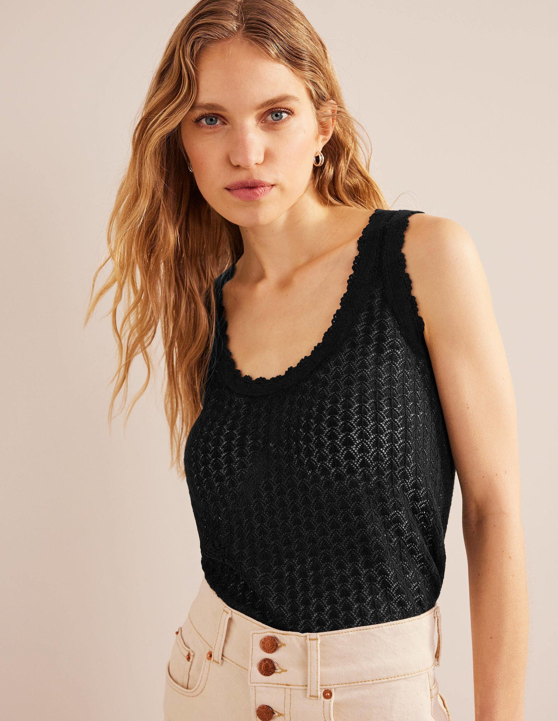 Pointelle Tank-Black-1