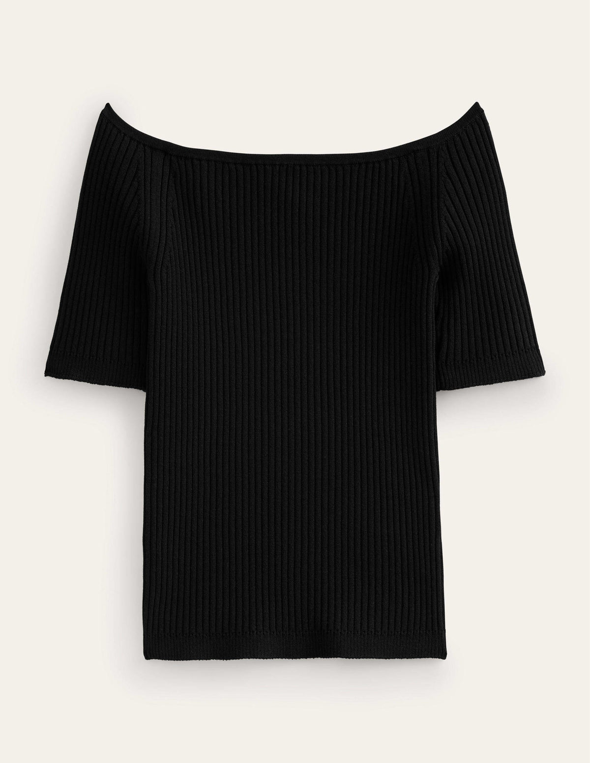 Off-Shoulder Ribbed Top-Black-5