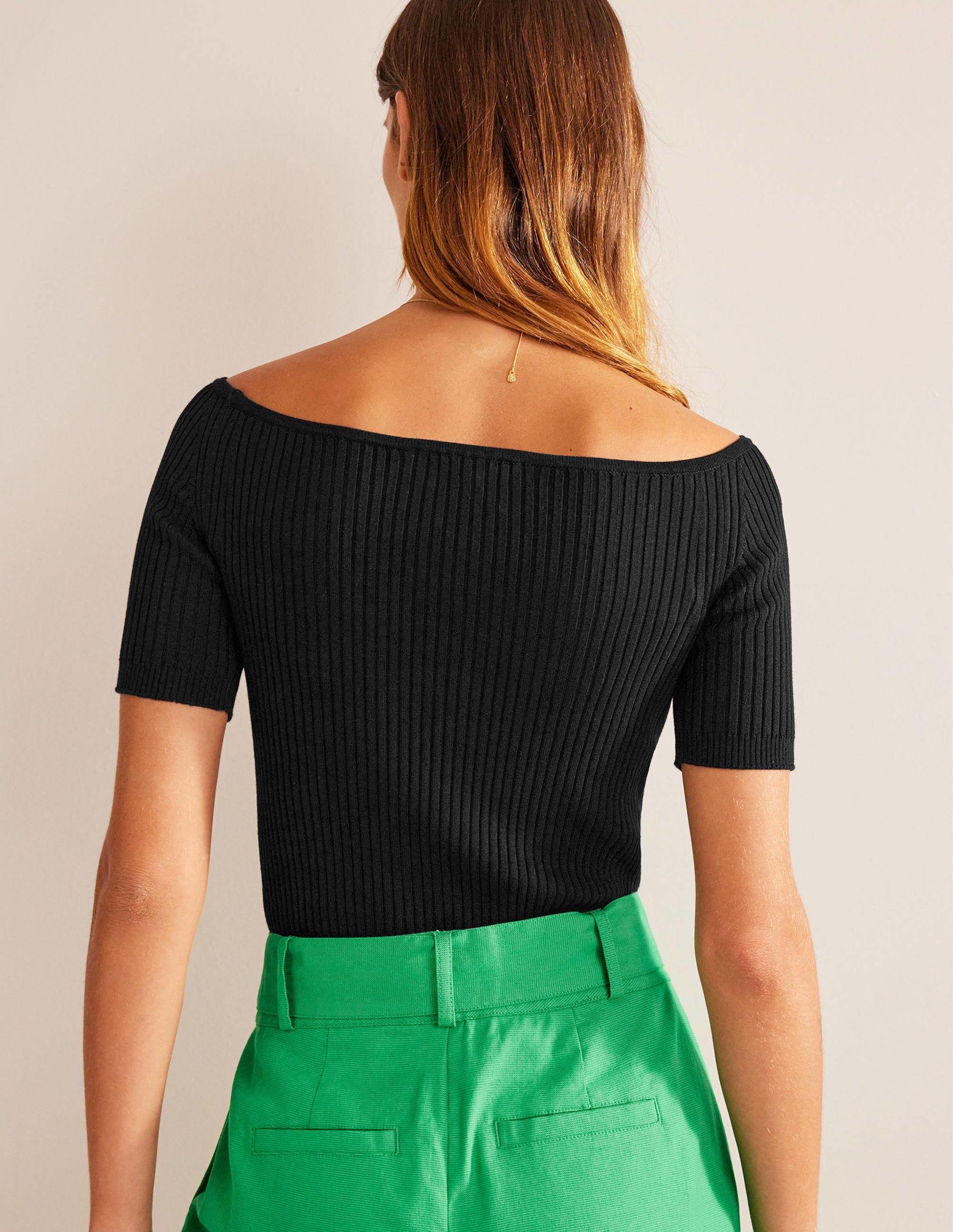 Off-Shoulder Ribbed Top-Black - Image 3