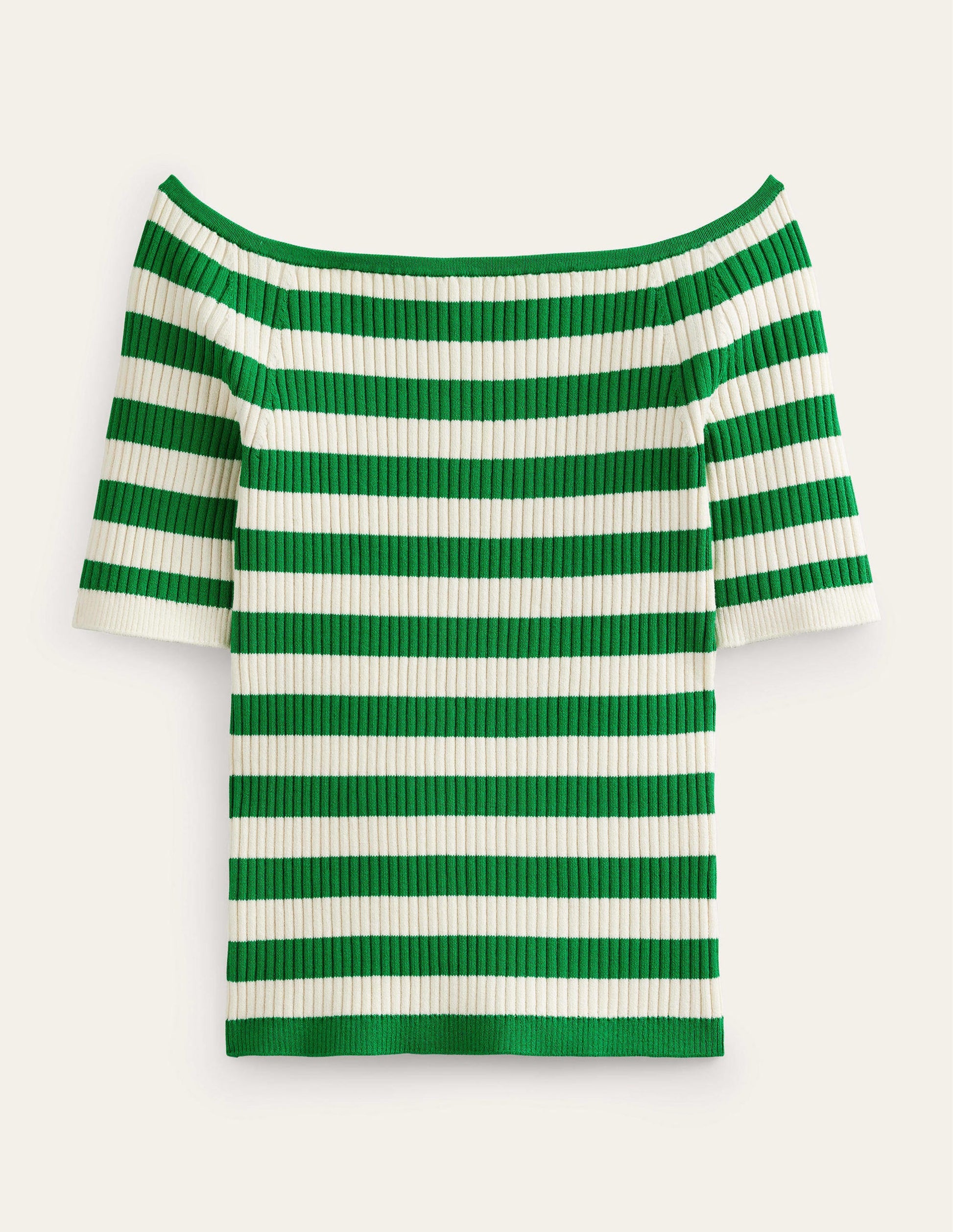Off-Shoulder Ribbed Top-Rich Emerald, Ivory Stripe-7