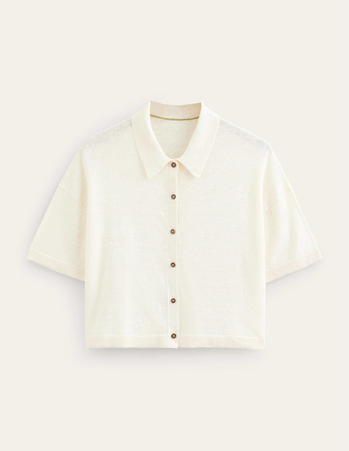 Collared Linen Knitted Shirt-Warm Ivory - Image 5