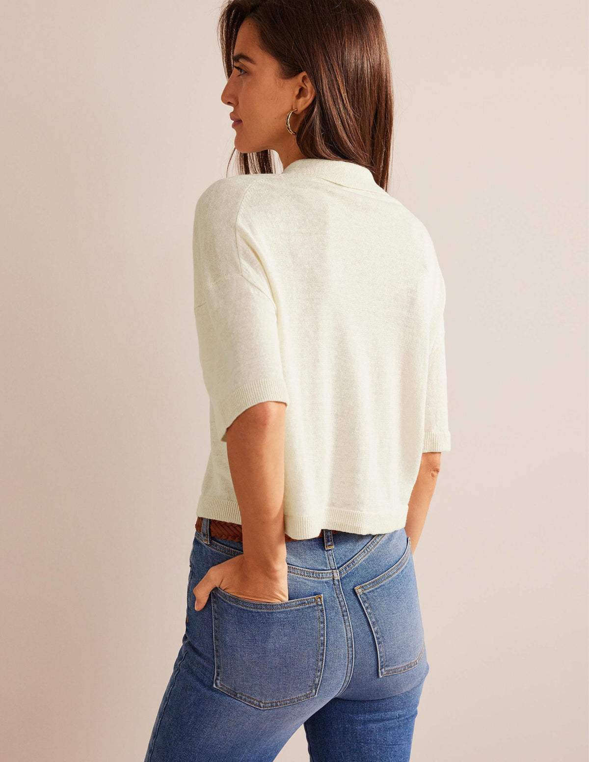 Collared Linen Knitted Shirt-Warm Ivory-3