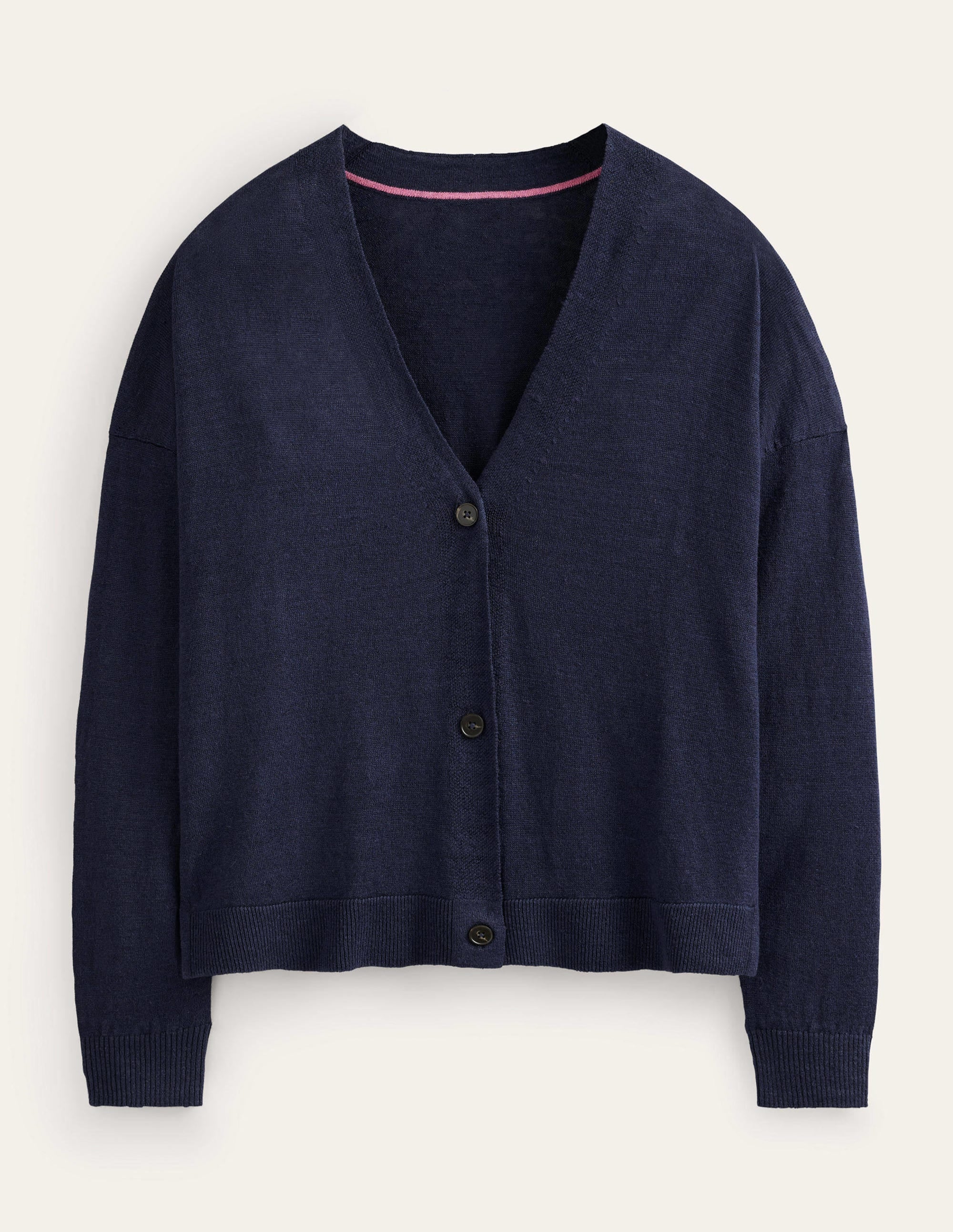 Drop-Shoulder Linen Cardigan-Navy - Image 6