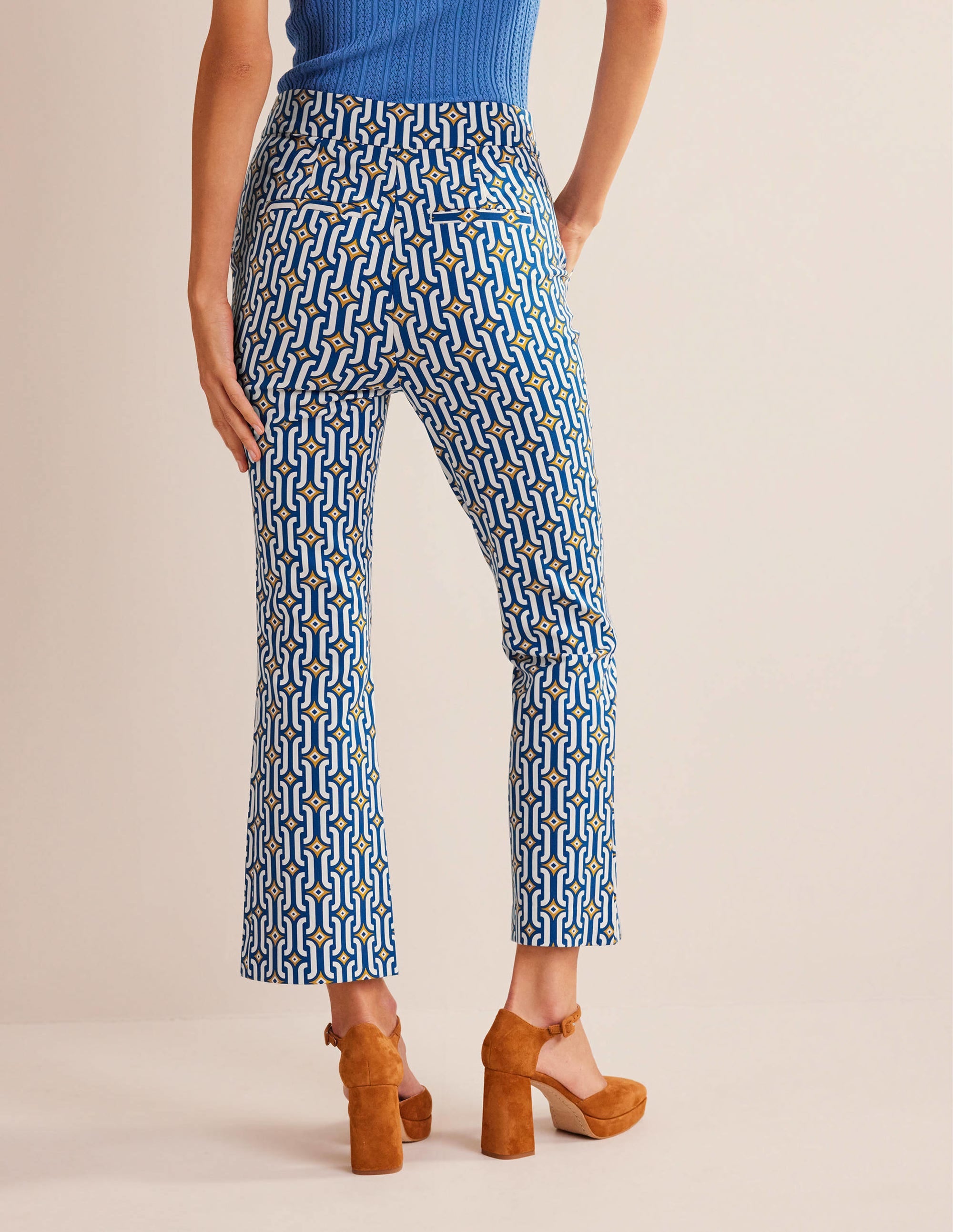 Cropped Flared Trousers-Sapphire, Azure Geo - Image 3