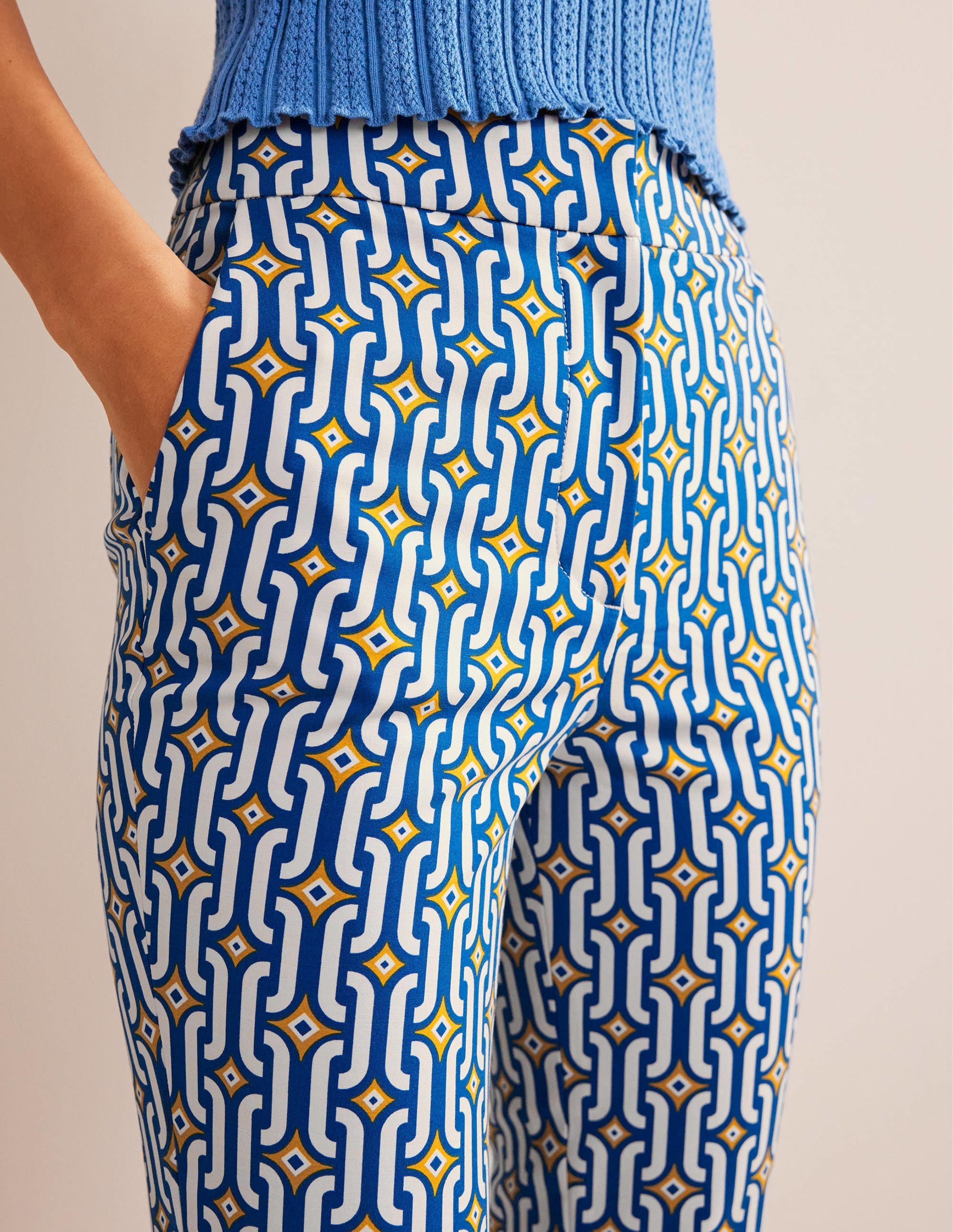Cropped Flared Trousers-Sapphire, Azure Geo - Image 4