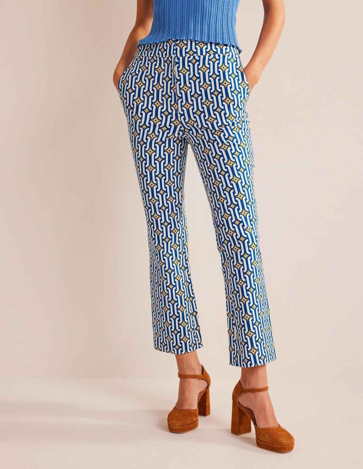 Cropped Flared Trousers-Sapphire, Azure Geo - Image 5