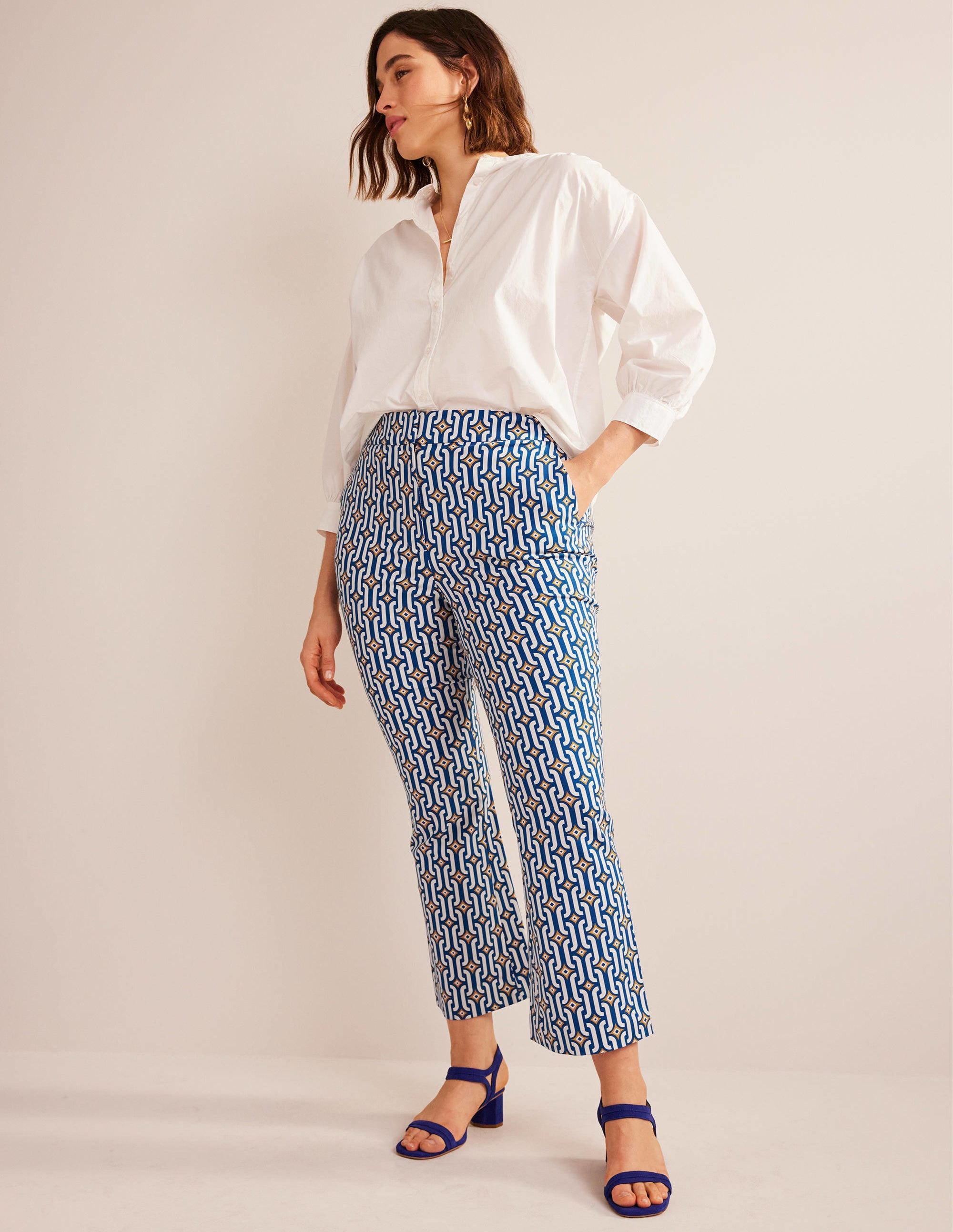 Cropped Flared Trousers-Sapphire, Azure Geo - Image 6