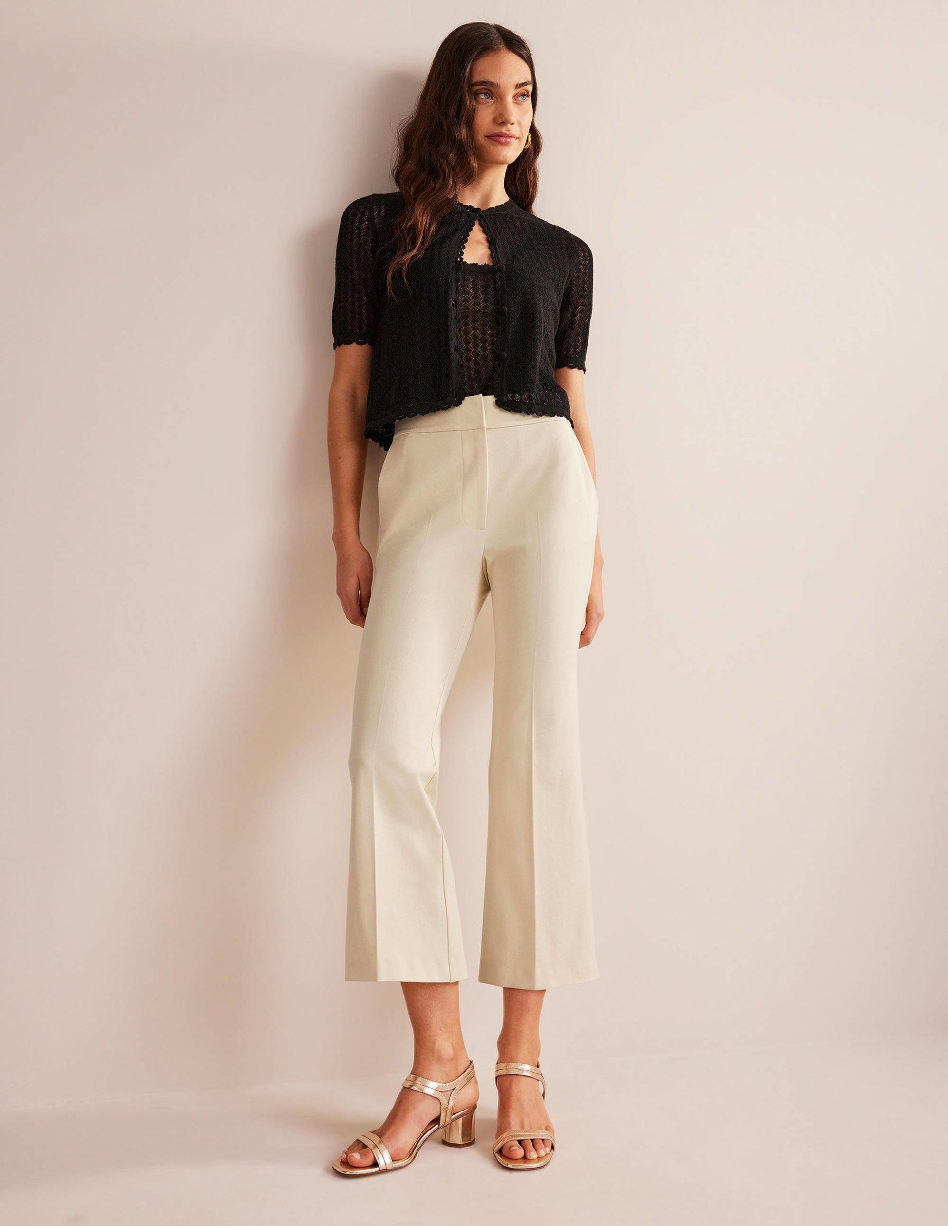 Bi-Stretch Crop Flare Trousers-Dorset Cream-1