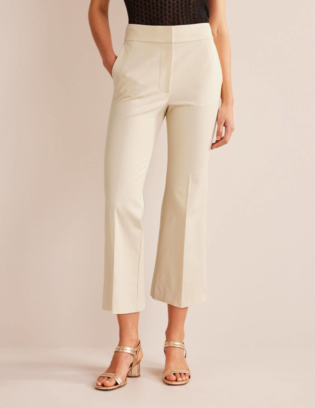 Bi-Stretch Crop Flare Trousers-Dorset Cream - Image 4