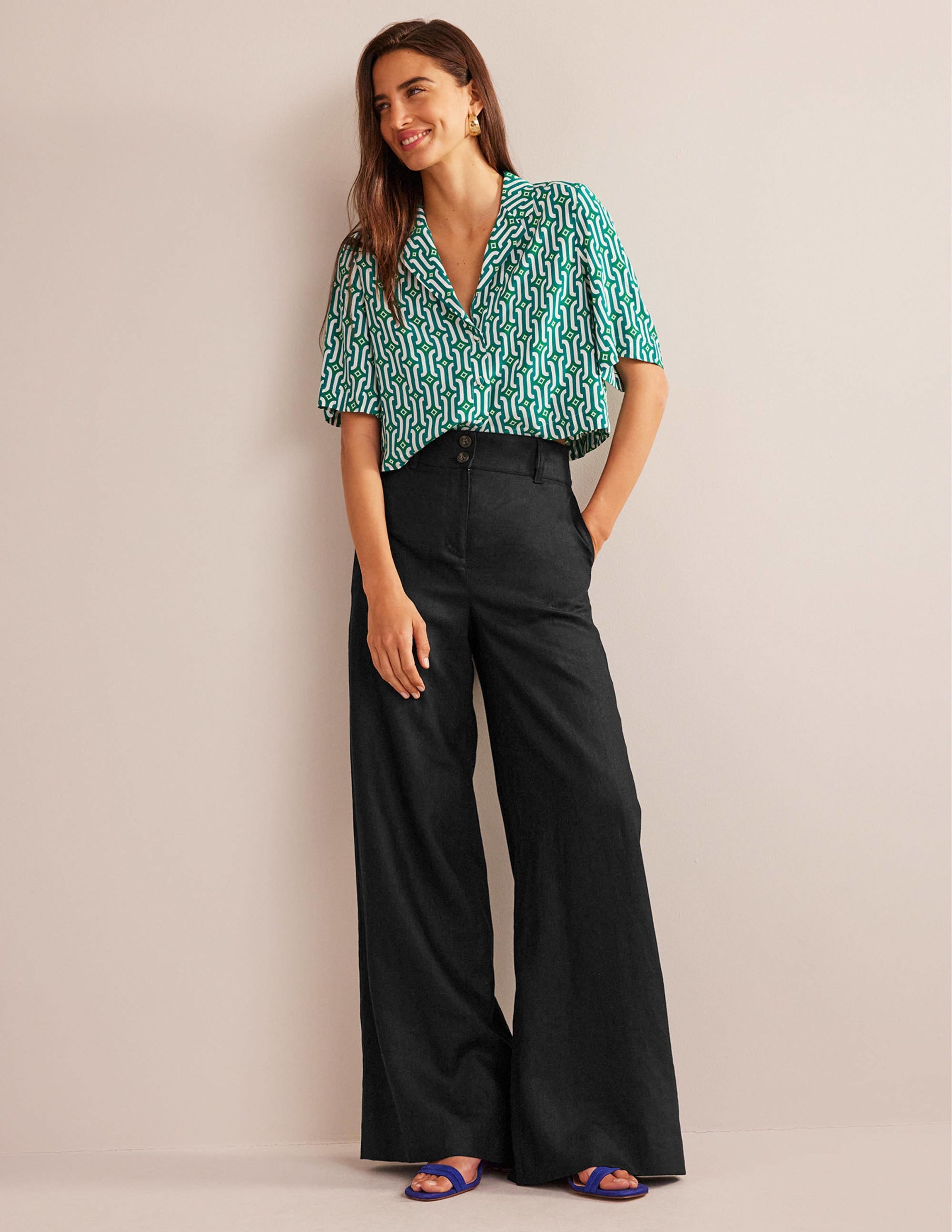 Highbury Linen Trousers-Black - Image 1