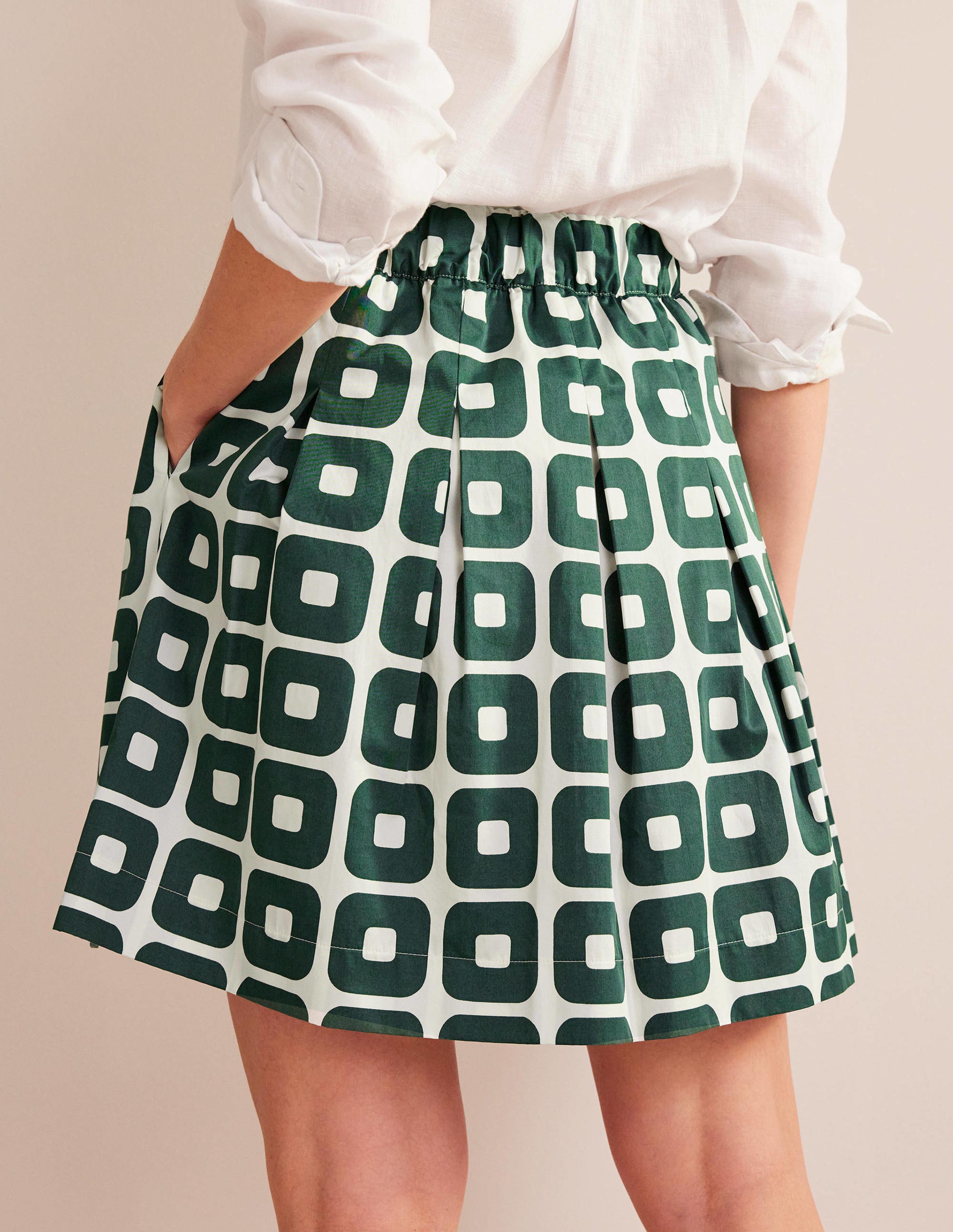 Pleated Cotton Skirt-Trekking Green, Cube - Image 3