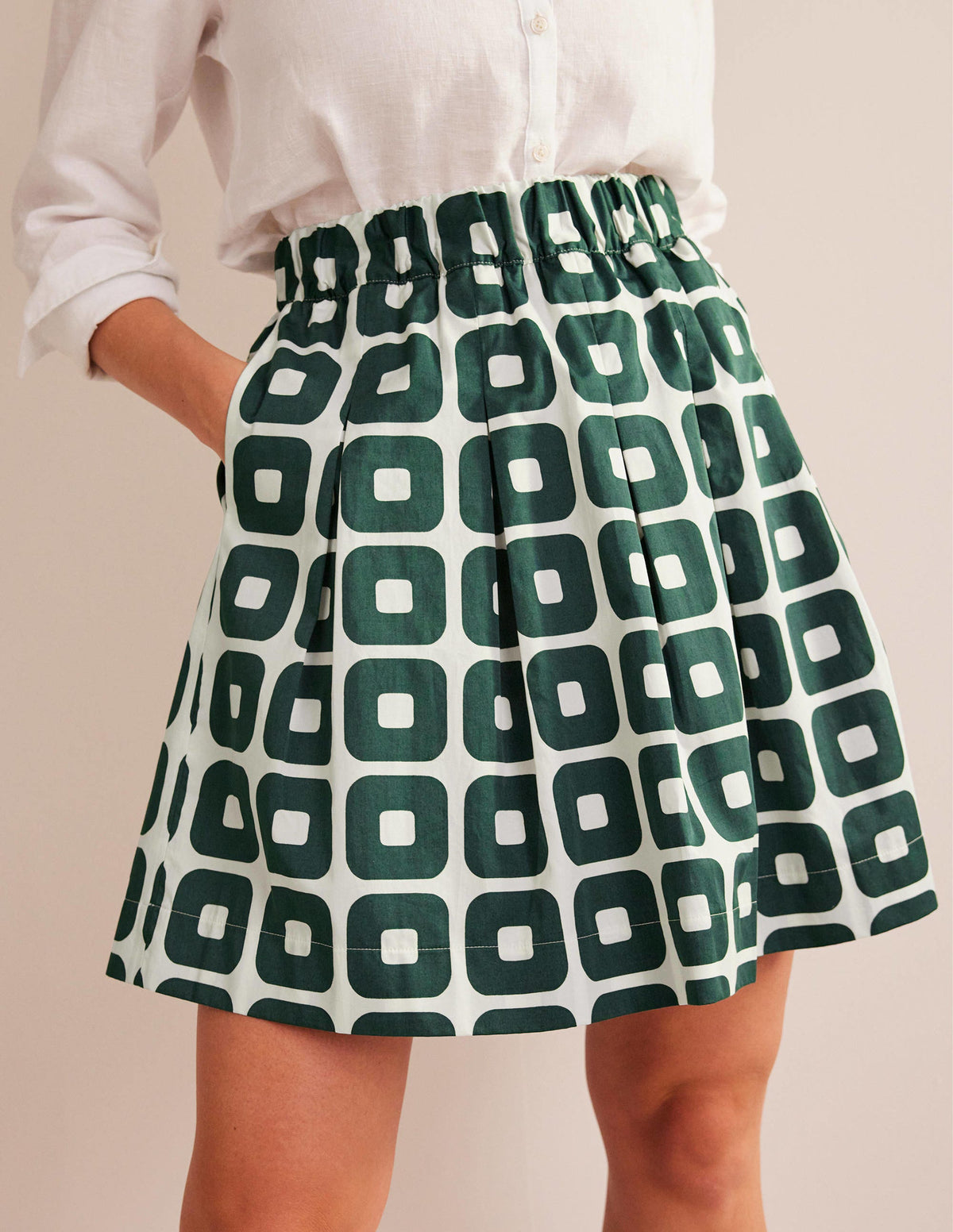 Pleated Cotton Skirt-Trekking Green, Cube - Image 4