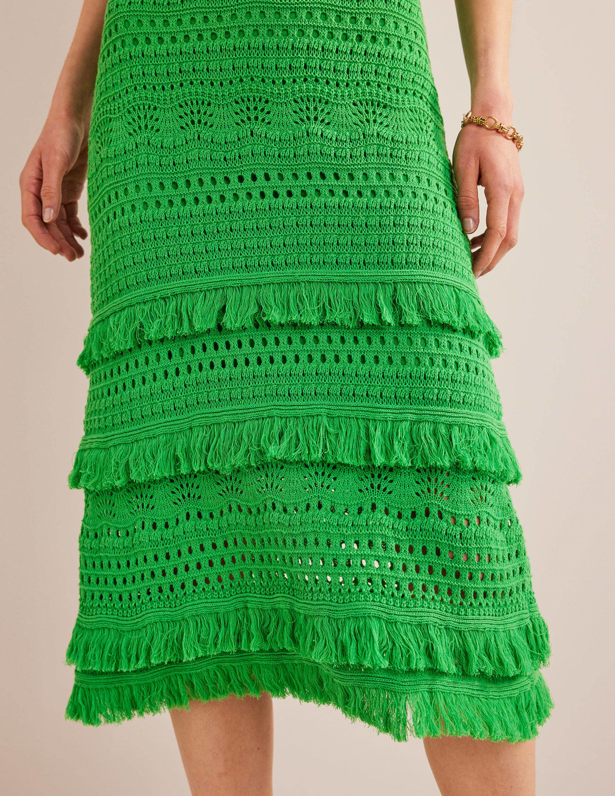 Fringe Crochet Knitted Skirt-Bright Green - Image 2